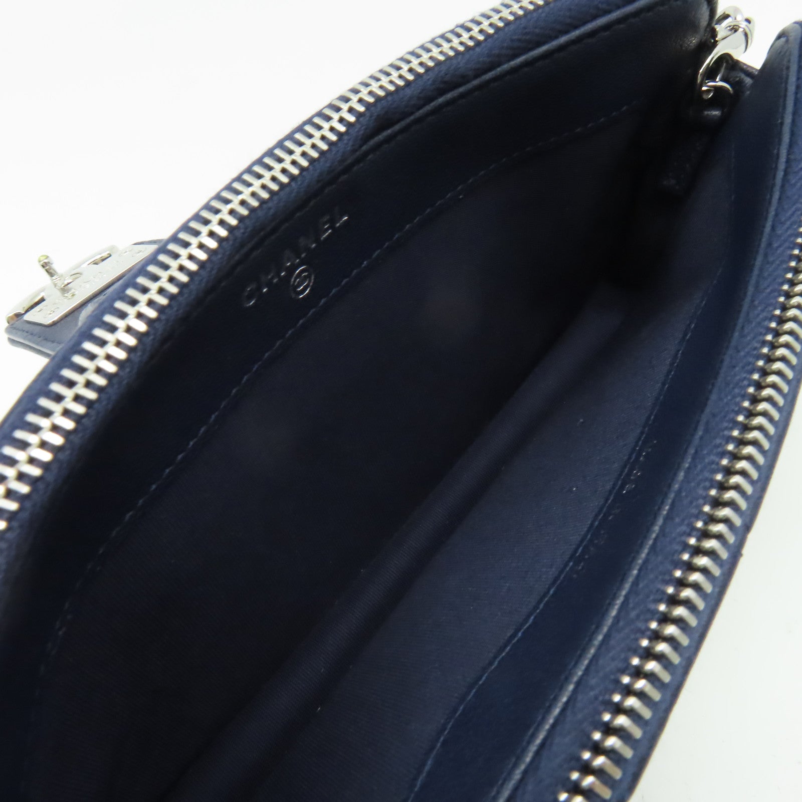 CHANEL 菱格牛皮皮革Chain Shoulder Bag銀扣鏈帶肩背袋寶藍色