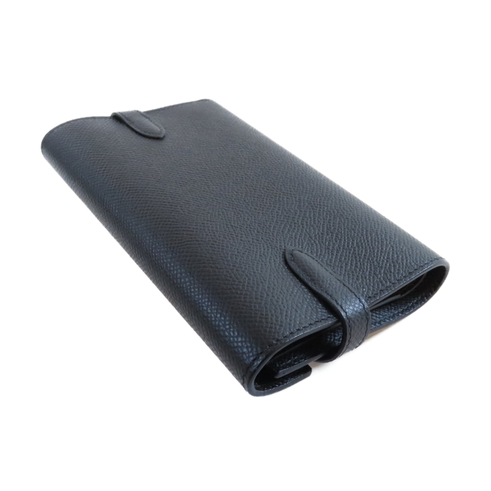 HERMES Epsom皮革Kelly Compact Wallet金扣長錢包Noir黑色