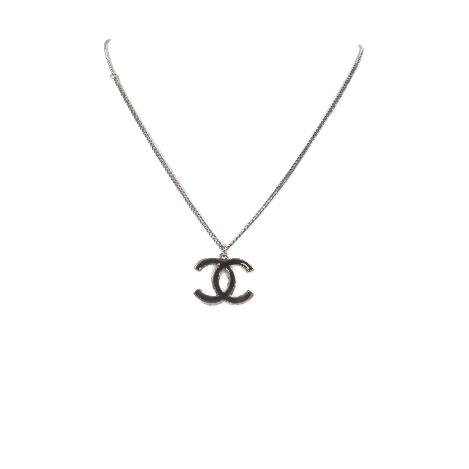CHANEL 金屬Necklace項鍊銀色/黑色#60cm