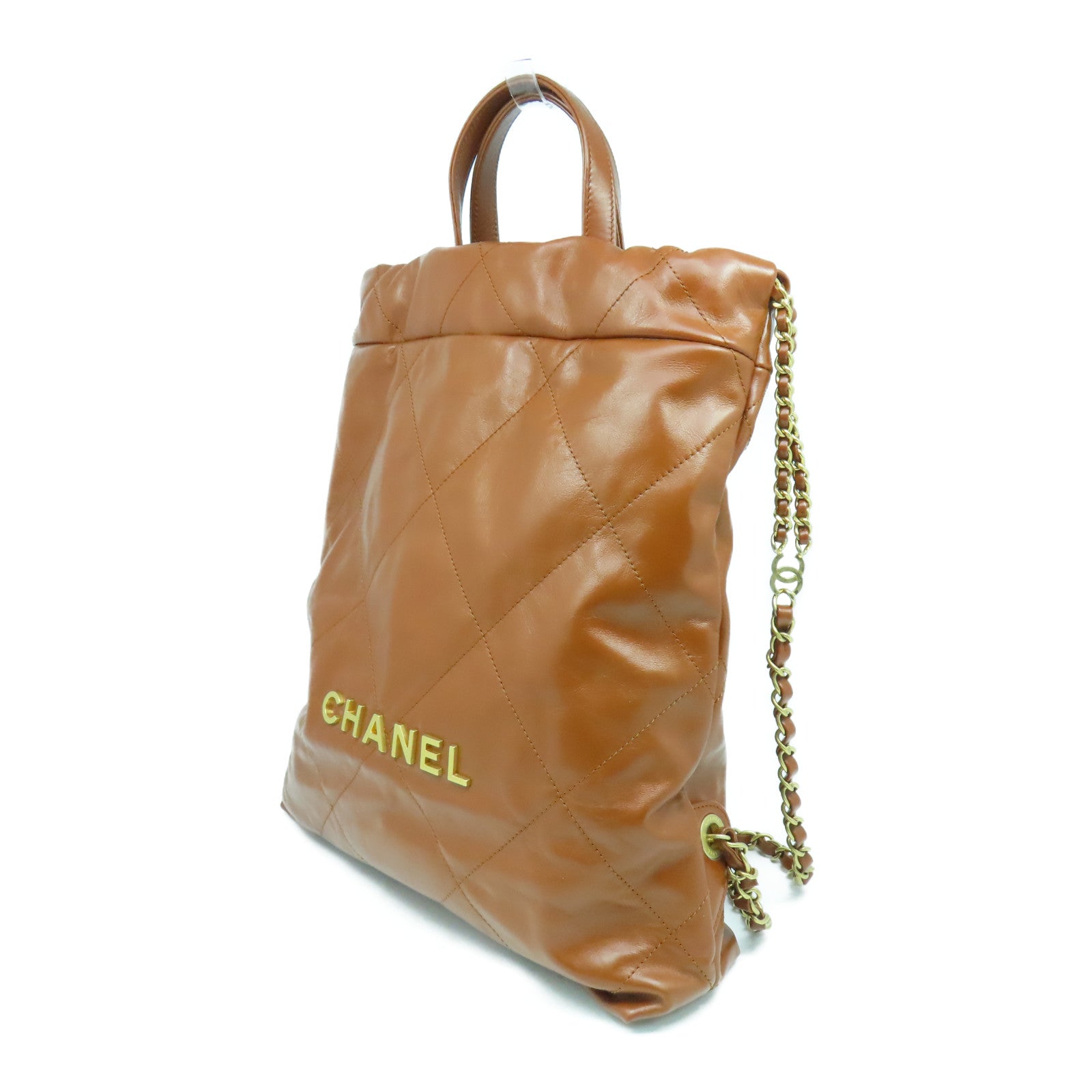 CHANEL 菱格牛皮皮革Chanel 22 Backpack金扣背包啡色