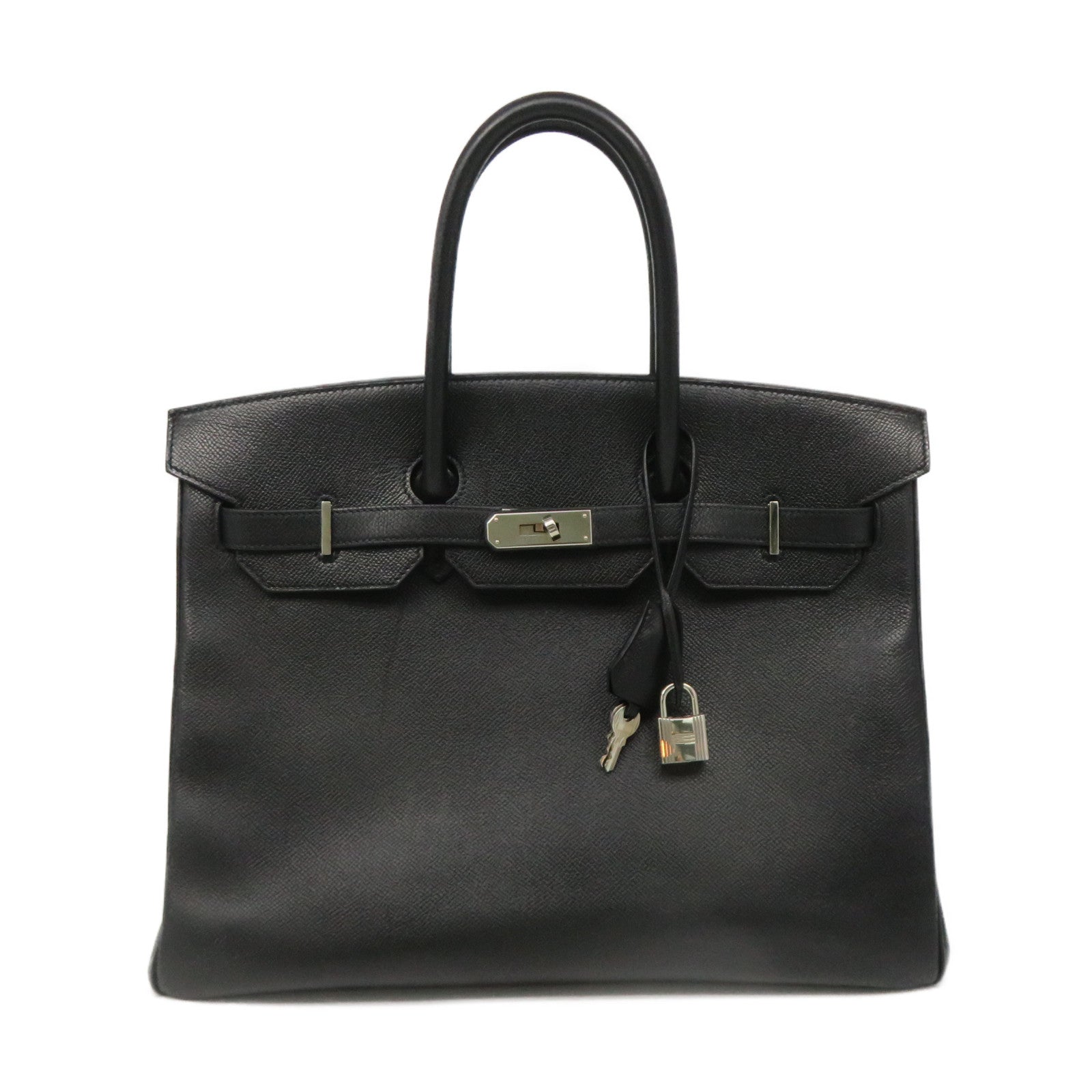 HERMES Epsom Leather Birkin 35 Hand Bag Silver Buckle Hand Bag Black