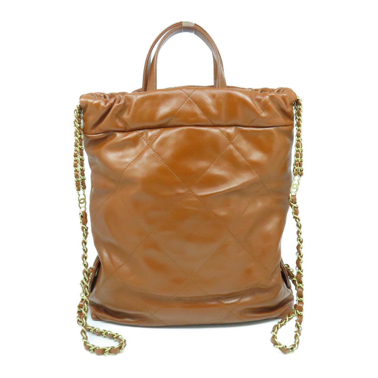 CHANEL 菱格牛皮皮革Chanel 22 Backpack金扣背包啡色