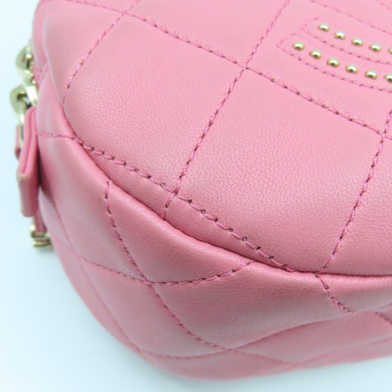 CHANEL 菱格羊皮皮革Chain Shoulder Bag金扣鏈帶肩背袋粉紅色