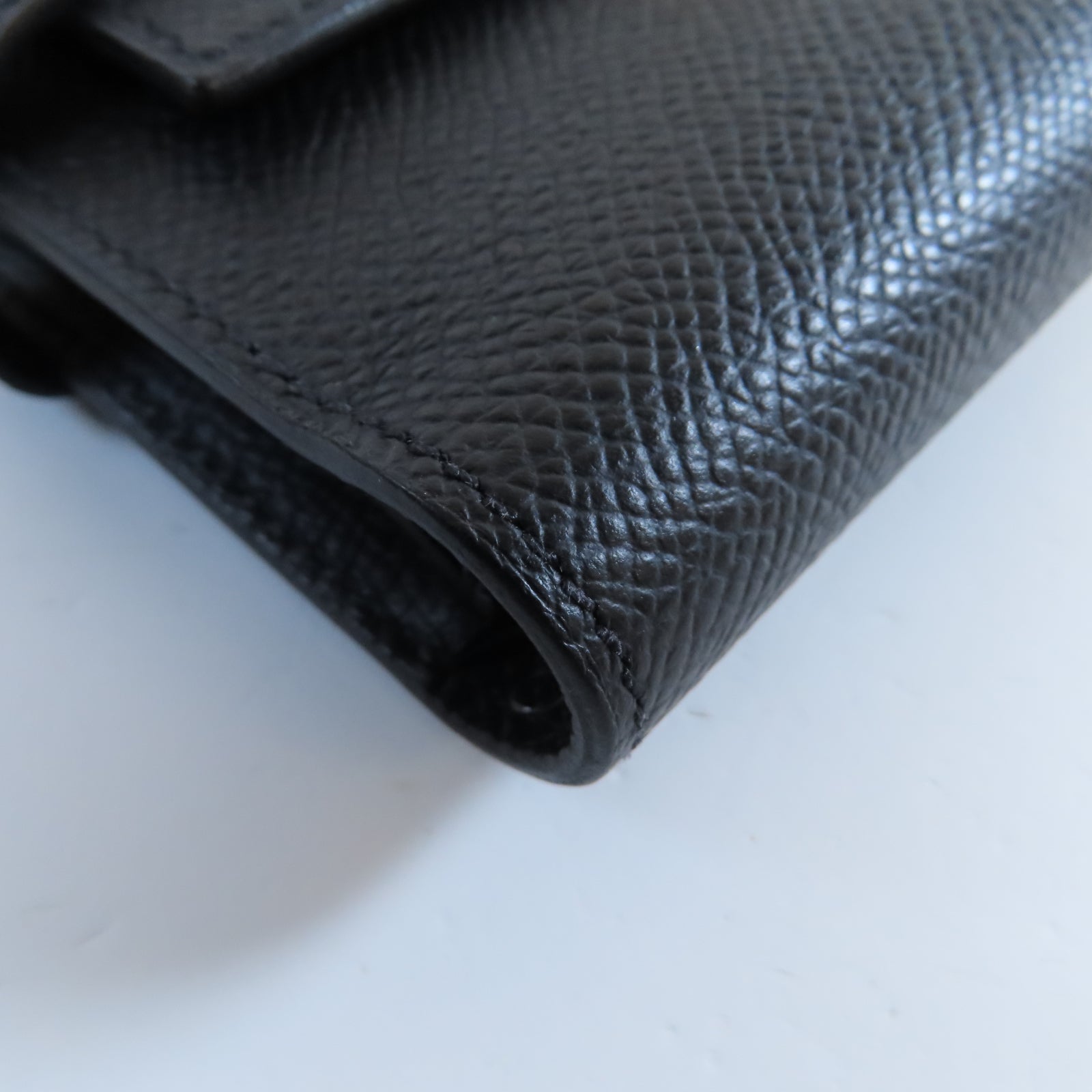 HERMES Epsom皮革Kelly Compact Wallet金扣長錢包Noir黑色