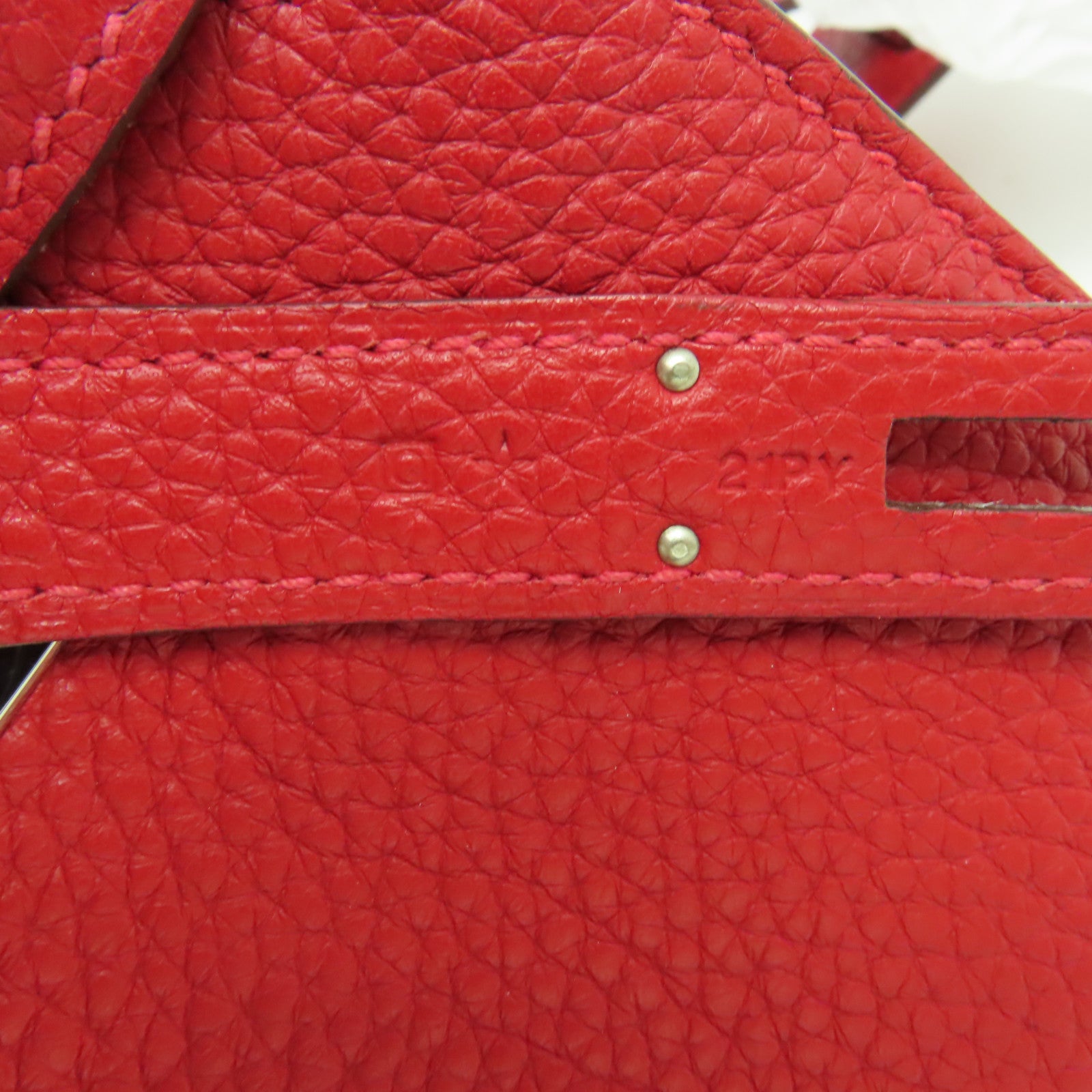 HERMES Clemence皮革Jypsiere 28 Shoulder Bag銀扣肩背袋Rouge Casaque卡薩克紅色