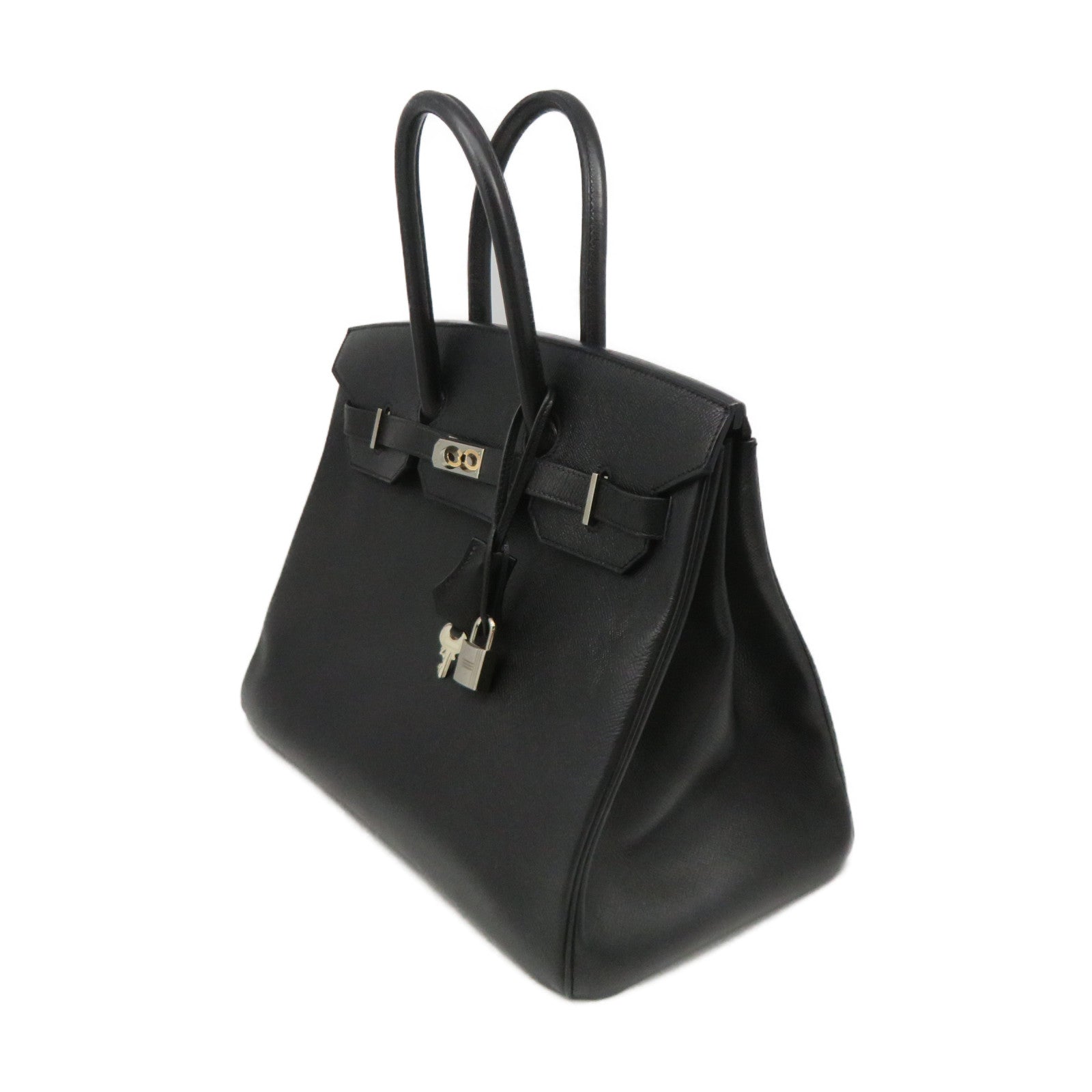 HERMES Epsom Leather Birkin 35 Hand Bag Silver Buckle Hand Bag Black