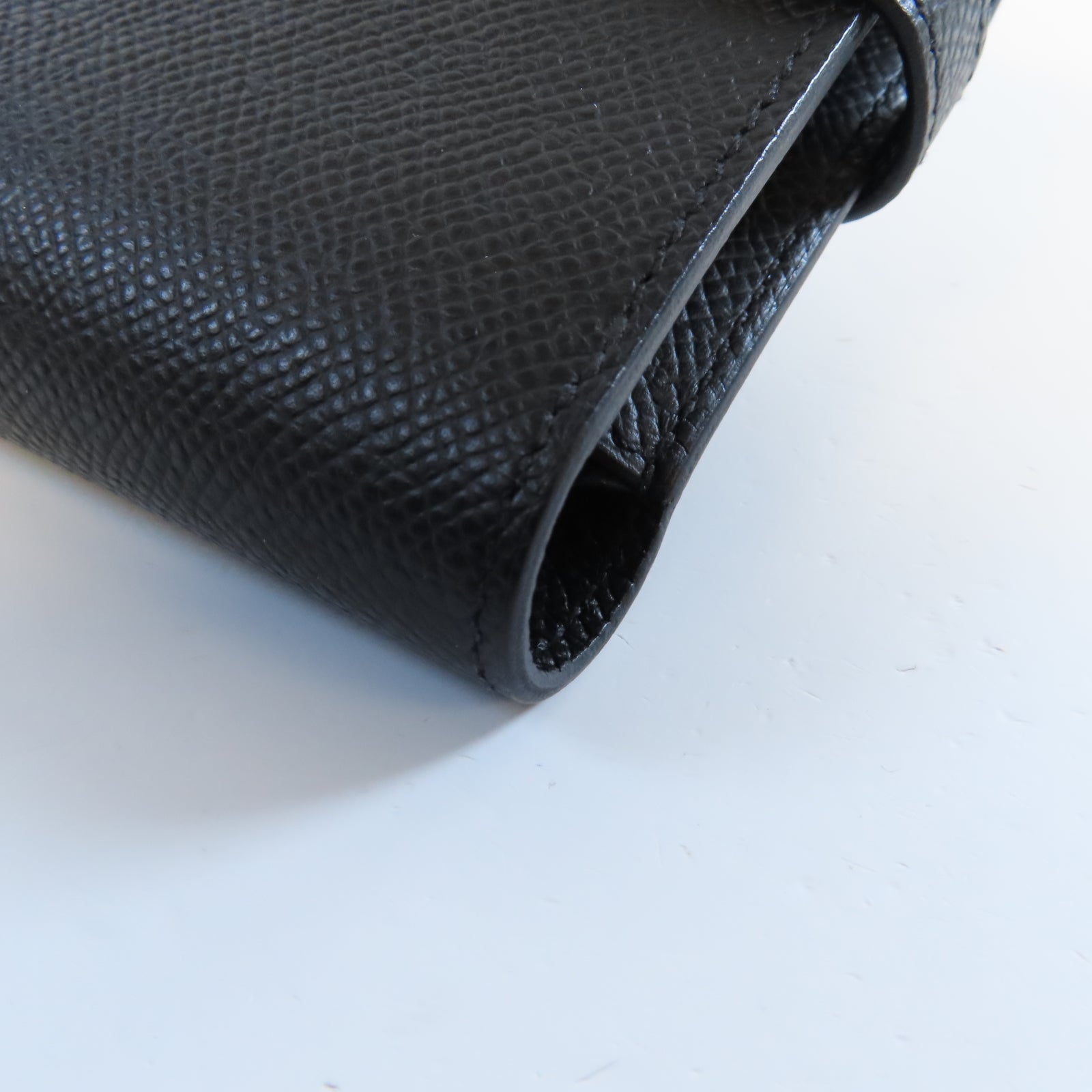 HERMES Epsom皮革Kelly Compact Wallet金扣長錢包Noir黑色