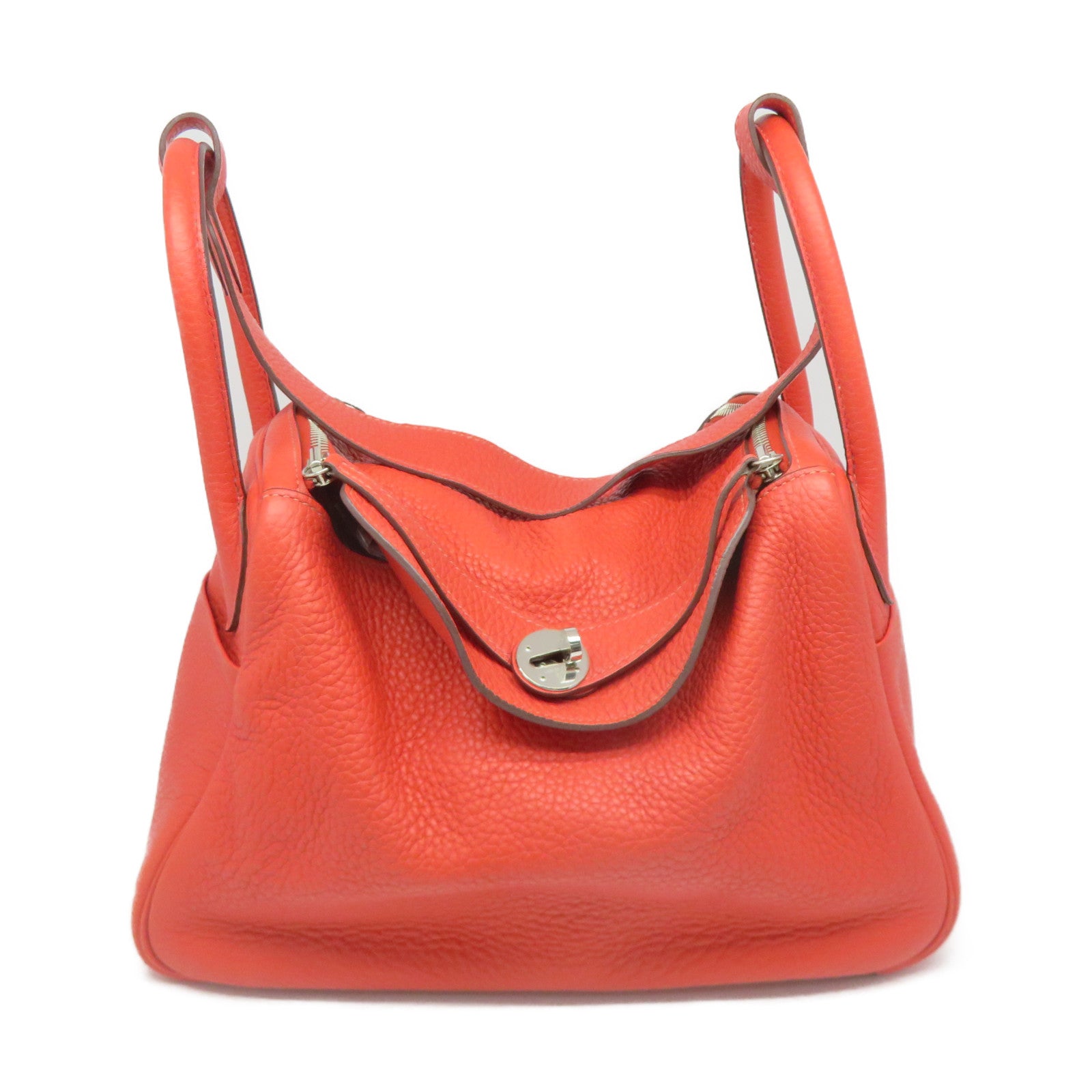 HERMES 【激减优惠】Clemence皮革Lindy 30银扣2Way Shoulder Bag手挽肩背两用袋粉红色