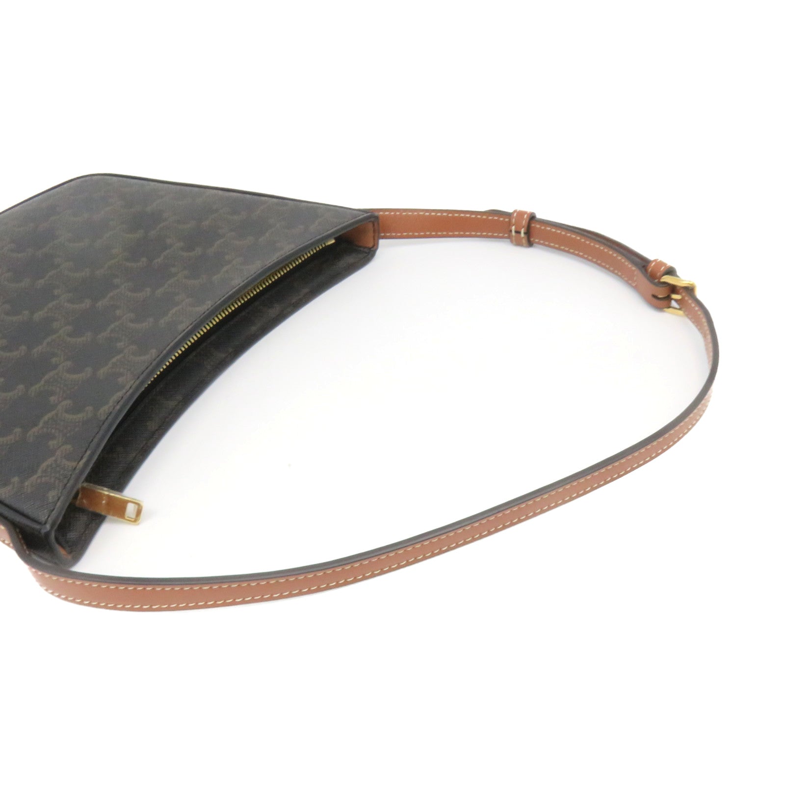 CELINE 塗層皮革Croque Shoulder Bag肩背袋啡色
