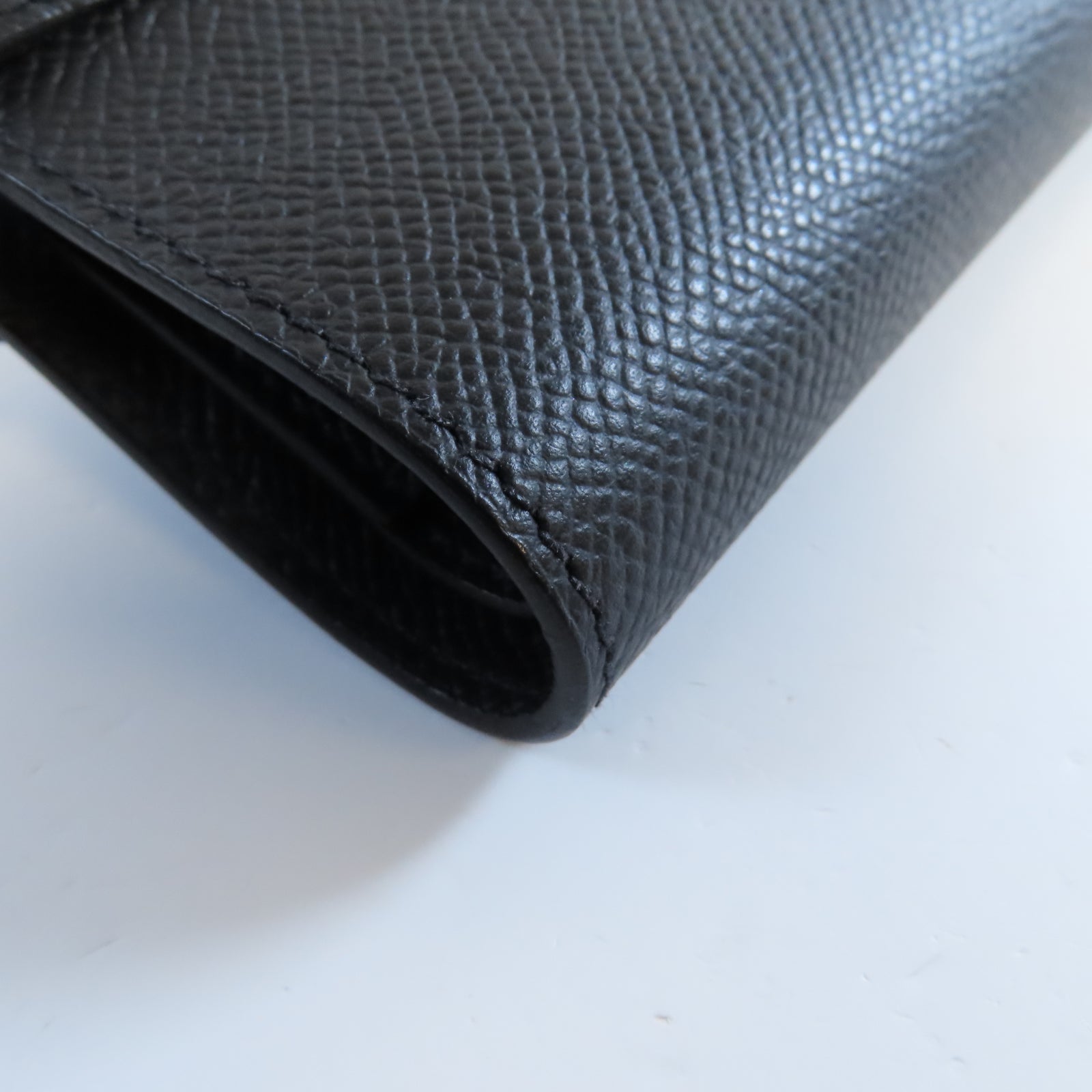 HERMES Epsom皮革Kelly Compact Wallet金扣長錢包Noir黑色