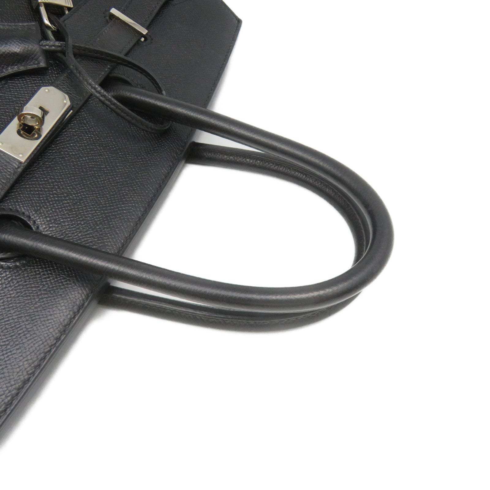 HERMES Epsom Leather Birkin 35 Hand Bag Silver Buckle Hand Bag Black
