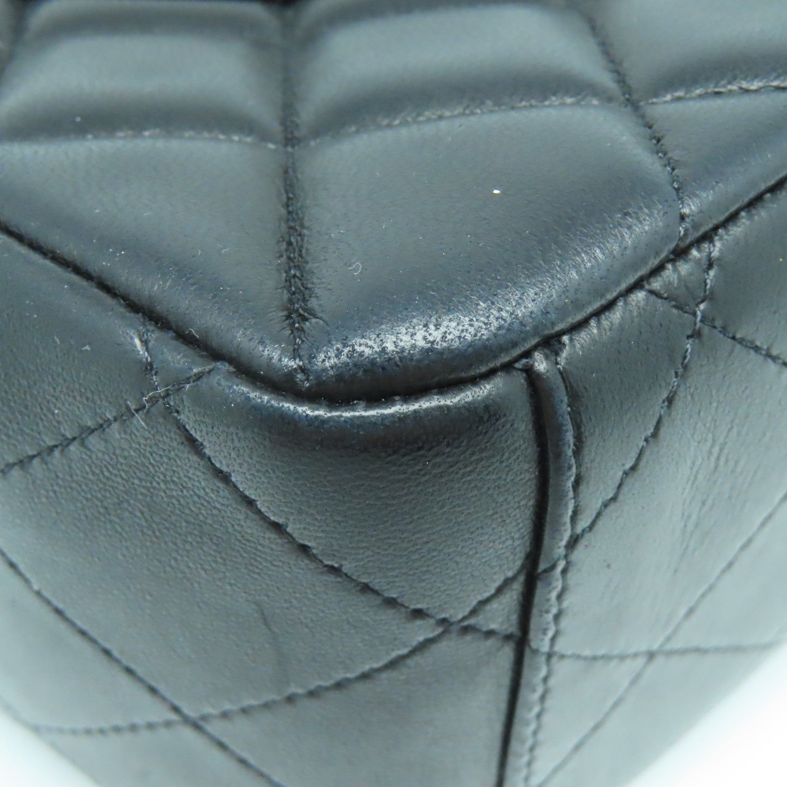 CHANEL 菱格牛皮皮革Chain Shoulder Bag银扣链带肩背袋黑色