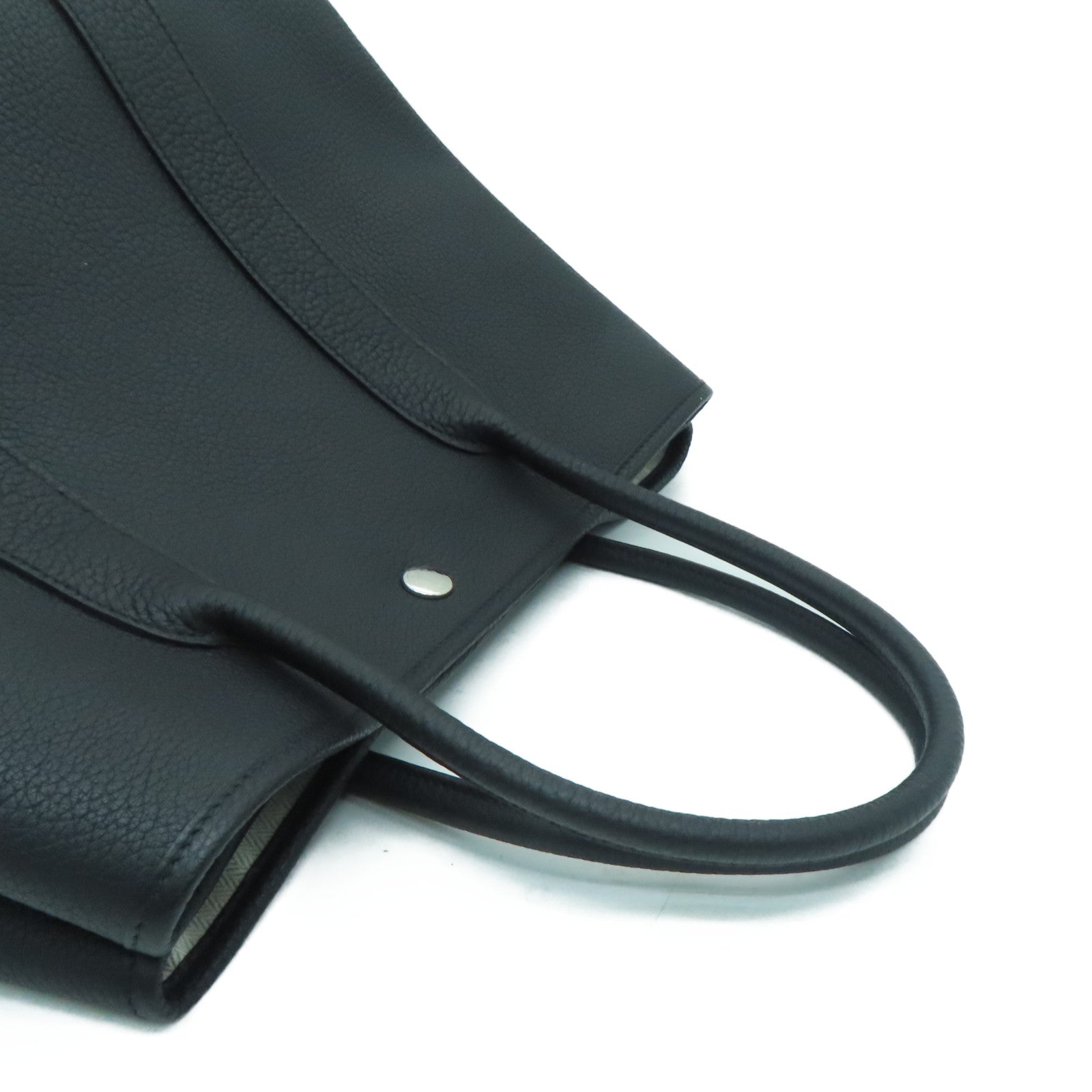 HERMES [Sharp Discount] Negonda Leather GardenParty PM Silver Buckle Hand Bag Noir/Black