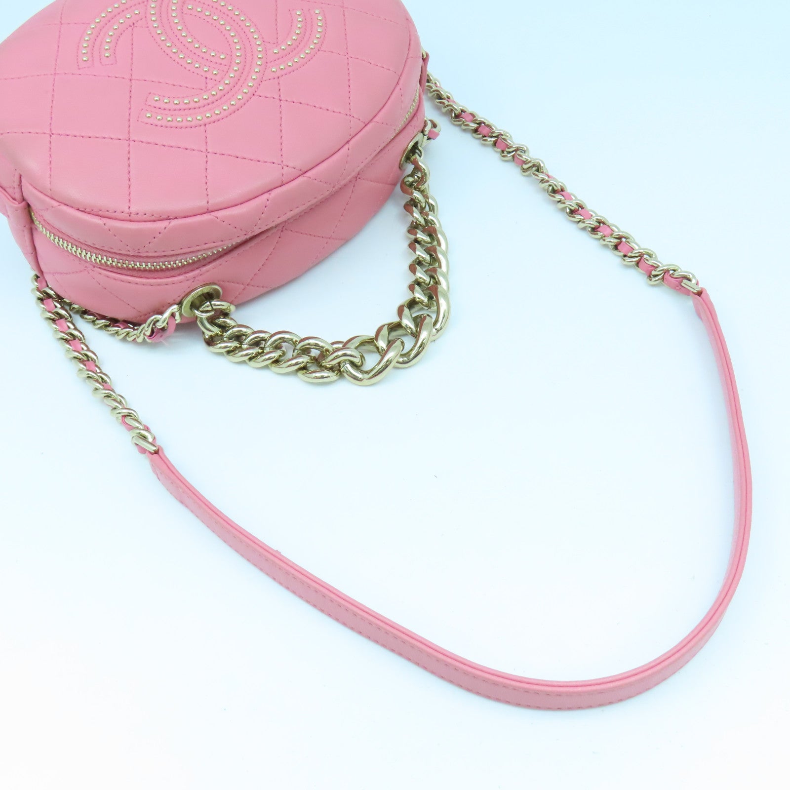 CHANEL 菱格羊皮皮革Chain Shoulder Bag金扣鏈帶肩背袋粉紅色