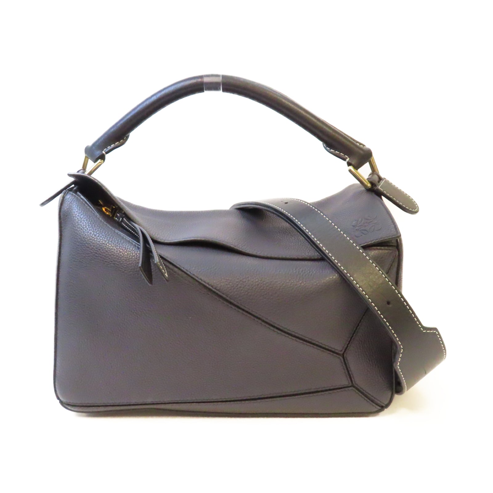 LOEWE 牛皮皮革Puzzle Medium金扣手挽肩背兩用袋黑色