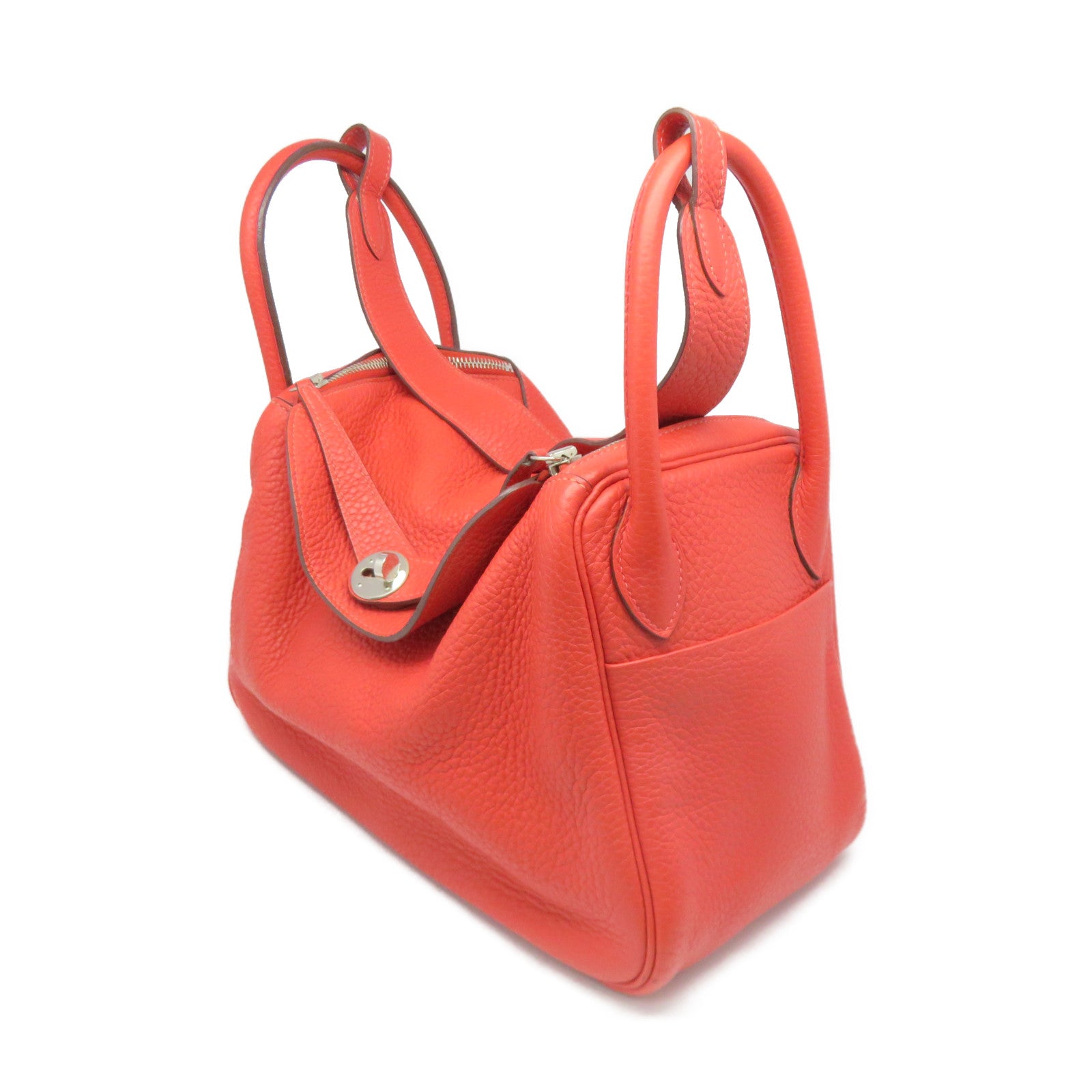 HERMES 【激减优惠】Clemence皮革Lindy 30银扣2Way Shoulder Bag手挽肩背两用袋粉红色