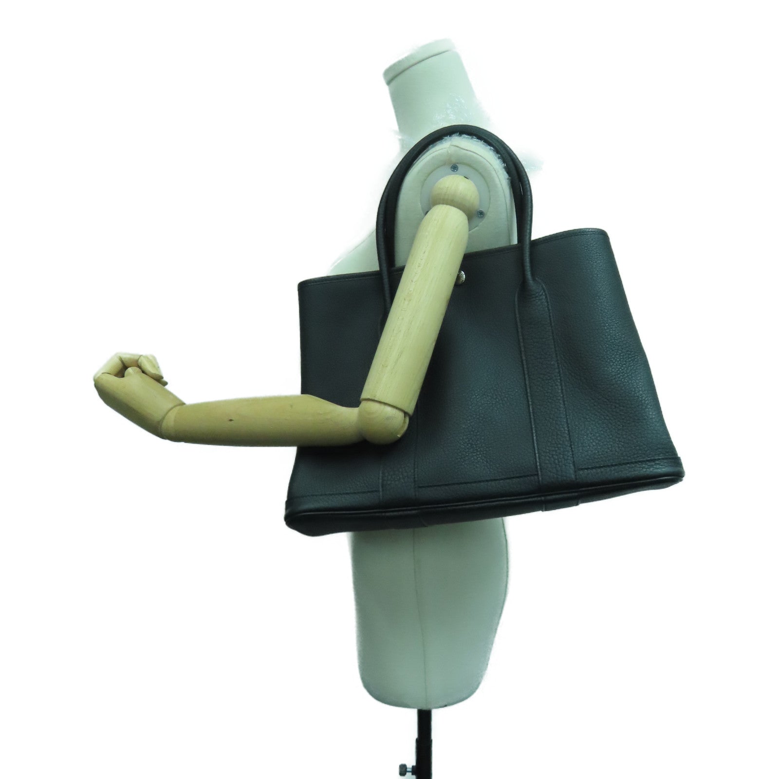 HERMES [Sharp Discount] Negonda Leather GardenParty PM Silver Buckle Hand Bag Noir/Black