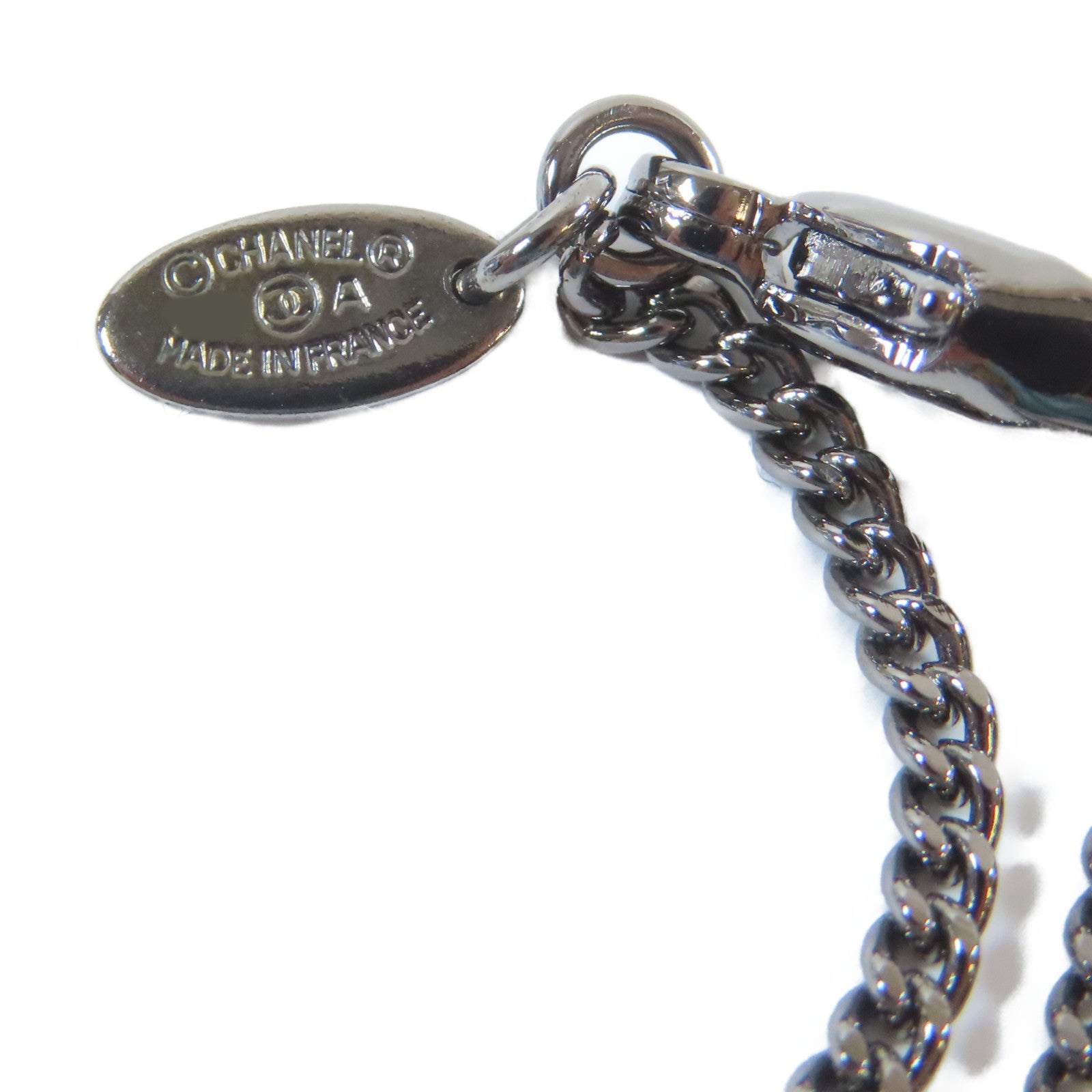 CHANEL 金屬Necklace項鍊銀色/黑色#60cm
