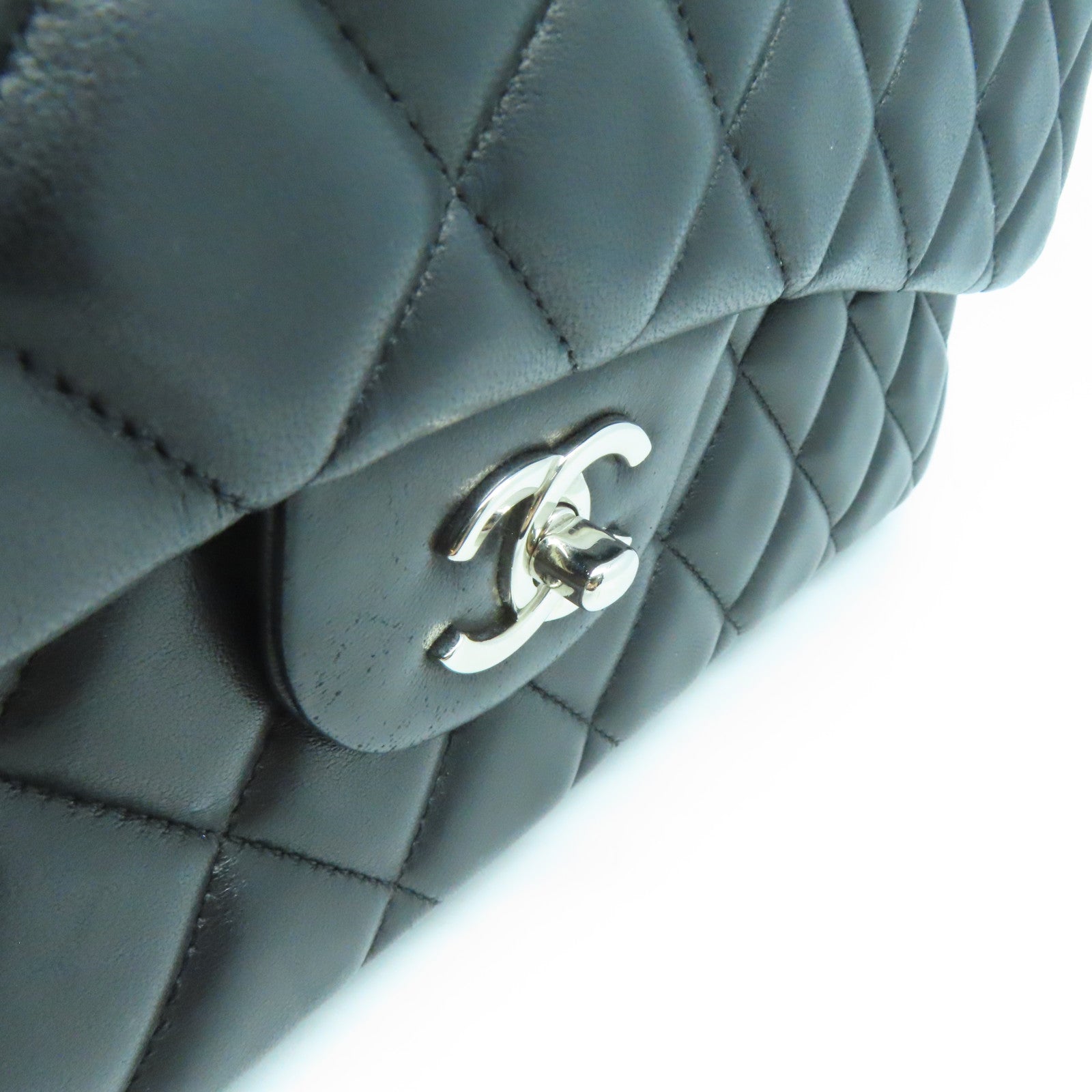 CHANEL 菱格牛皮皮革Chain Shoulder Bag银扣链带肩背袋黑色