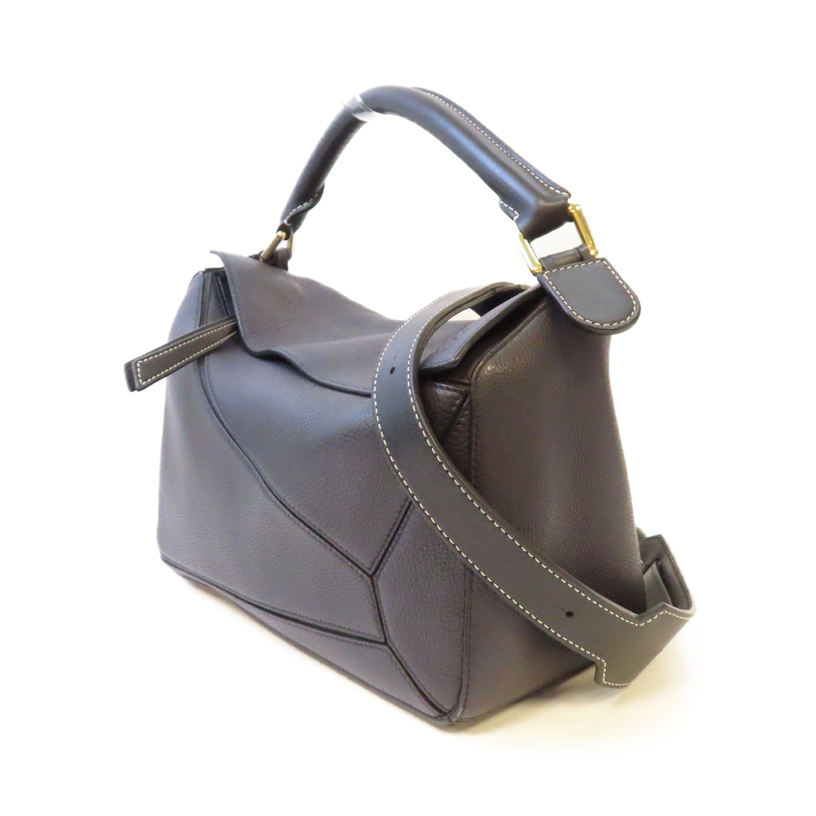 LOEWE 牛皮皮革Puzzle Medium金扣手挽肩背兩用袋黑色