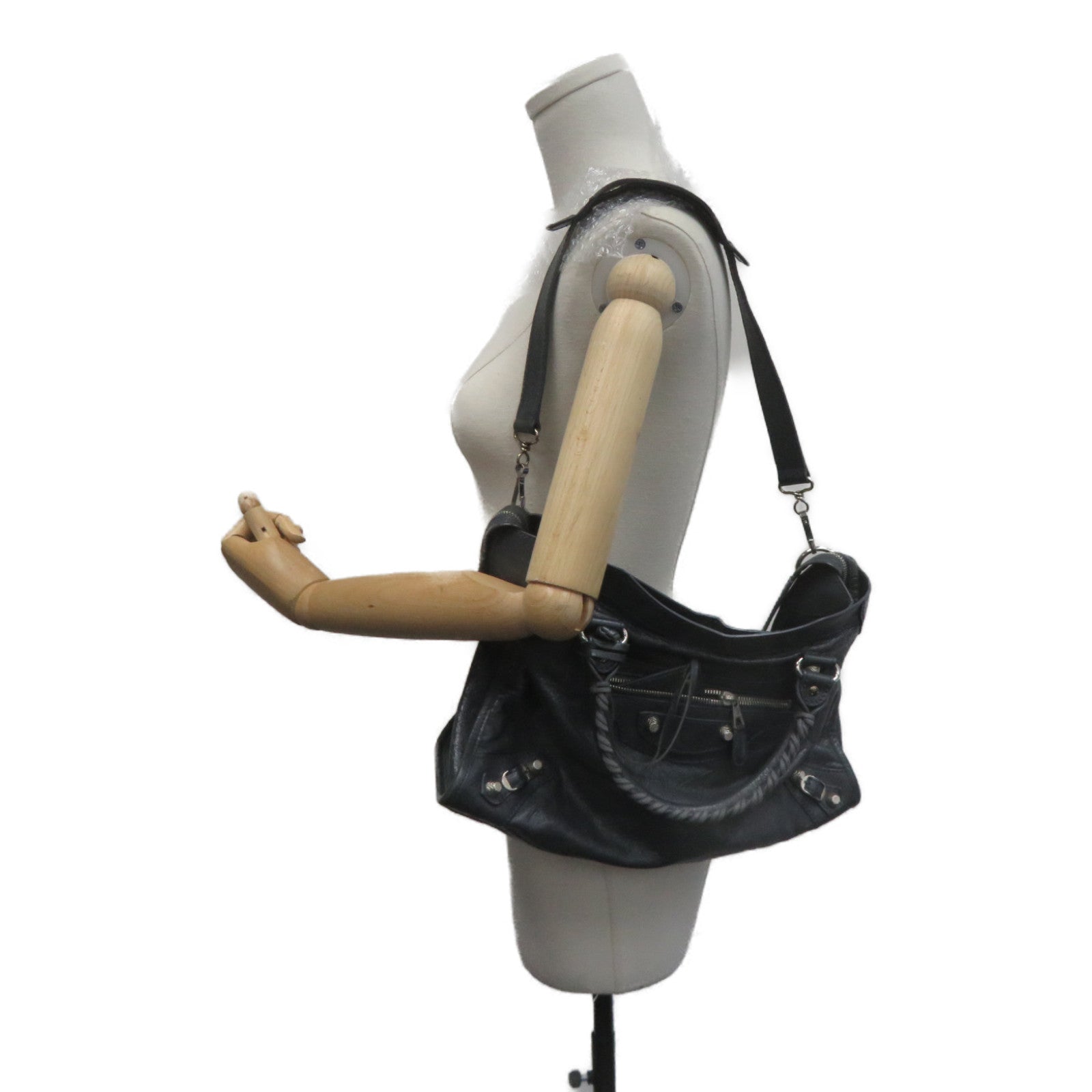 BALENCIAGA 【激减优惠】牛皮皮革Shoulder Bag银扣肩背袋灰色