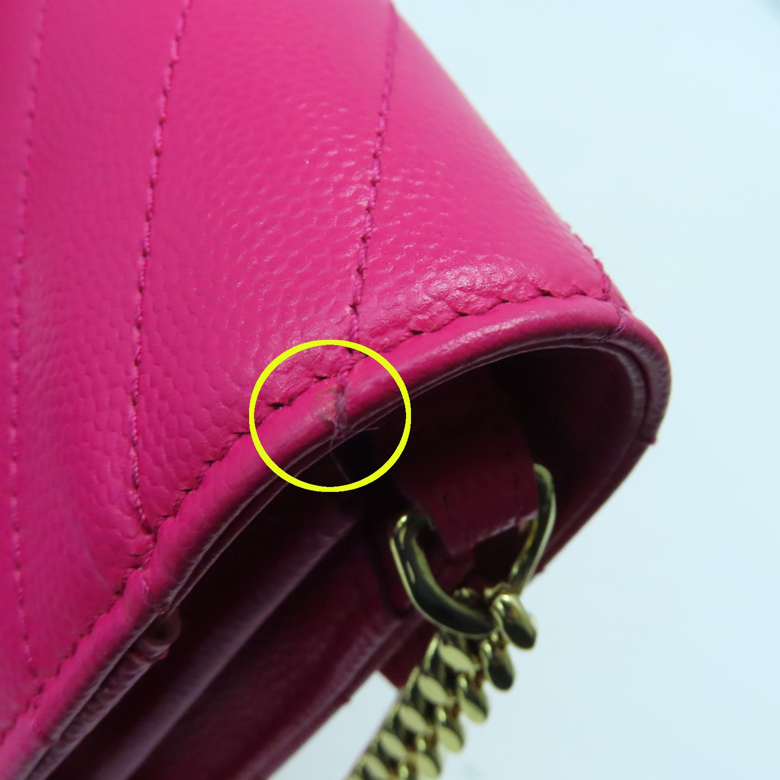 SAINT LAURENT Chain Wallet Gold Buckle Chain Shoulder Bag in Caviar Leather Pink