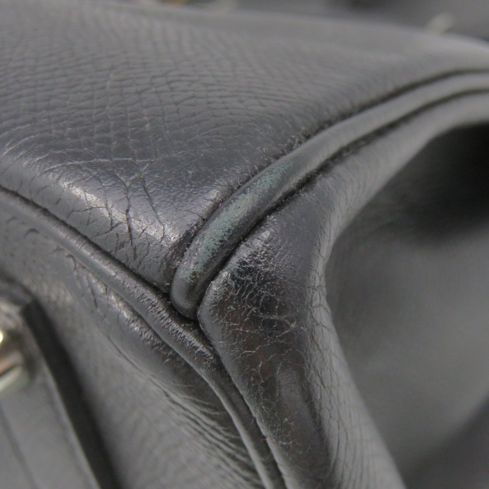 HERMES Epsom Leather Birkin 35 Hand Bag Silver Buckle Hand Bag Black