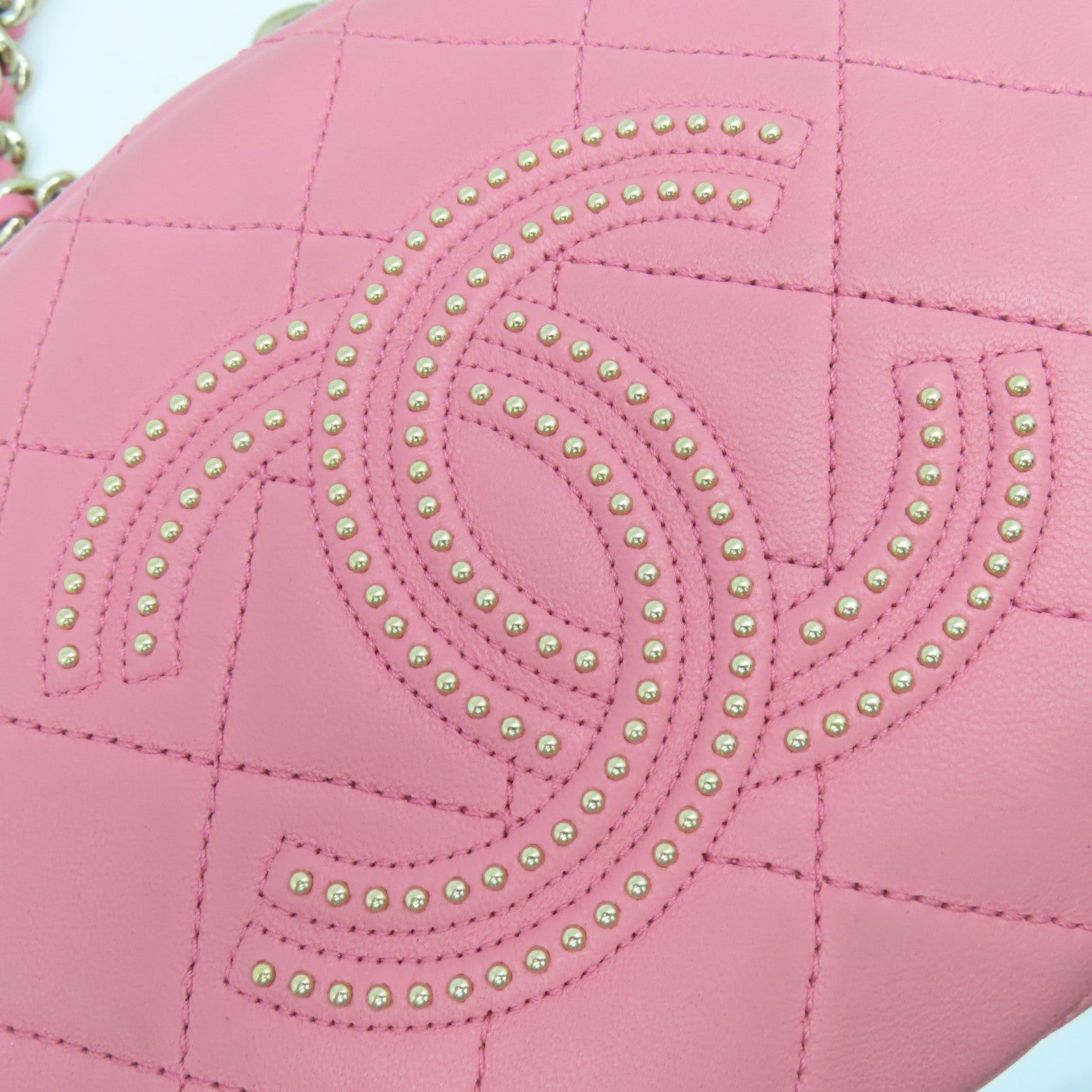CHANEL 菱格羊皮皮革Chain Shoulder Bag金扣鏈帶肩背袋粉紅色