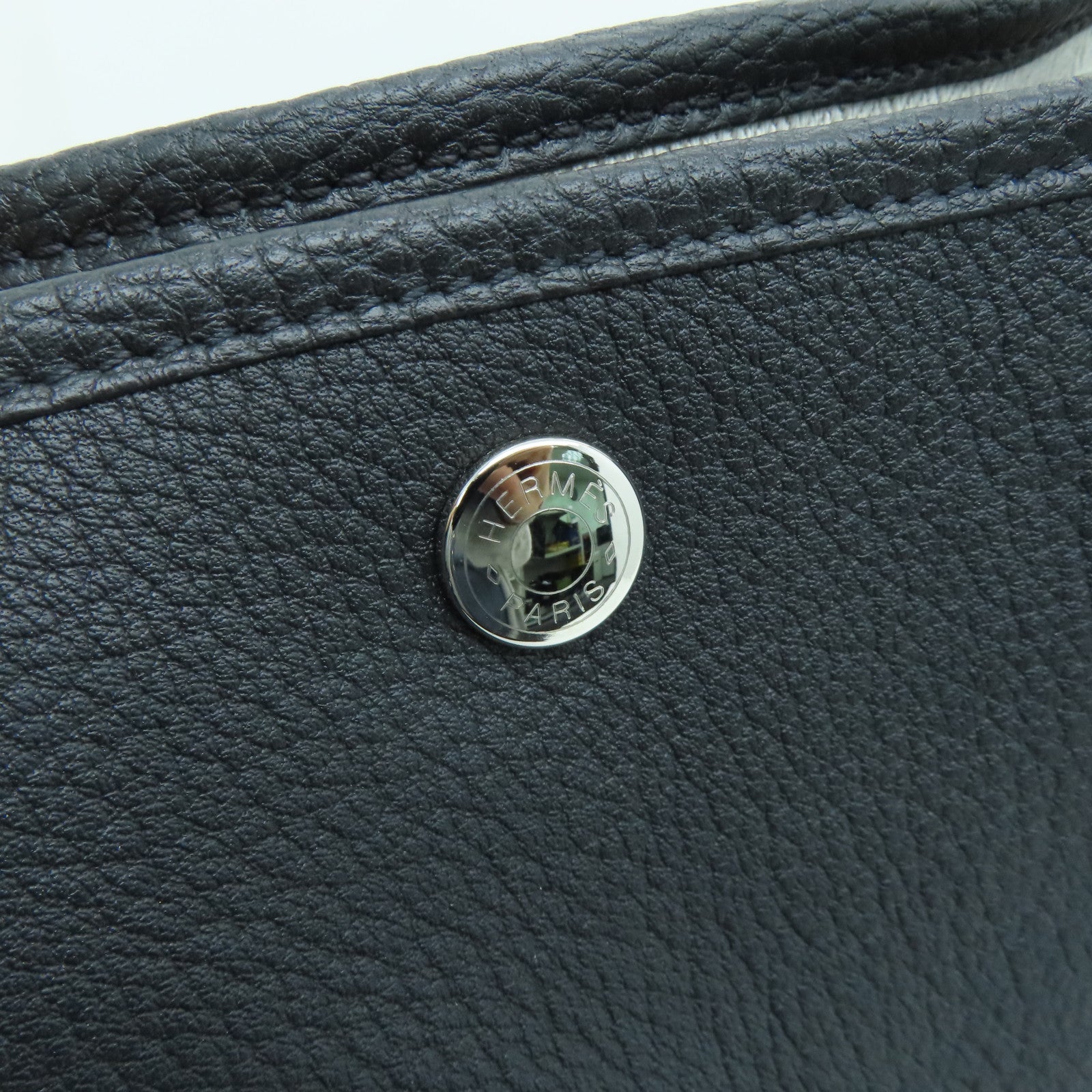 HERMES [Sharp Discount] Negonda Leather GardenParty PM Silver Buckle Hand Bag Noir/Black