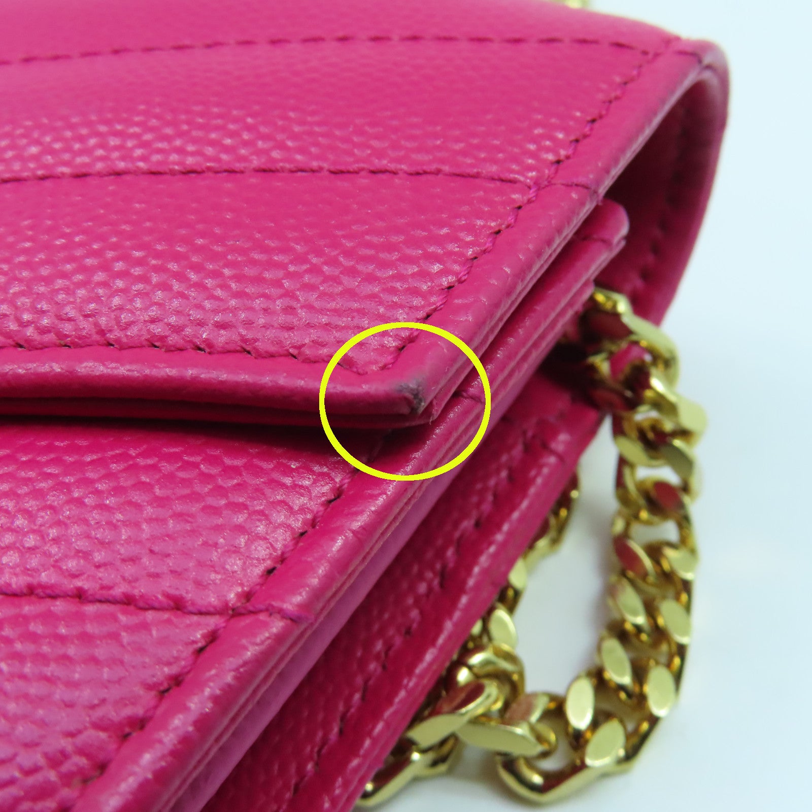 SAINT LAURENT Chain Wallet Gold Buckle Chain Shoulder Bag in Caviar Leather Pink