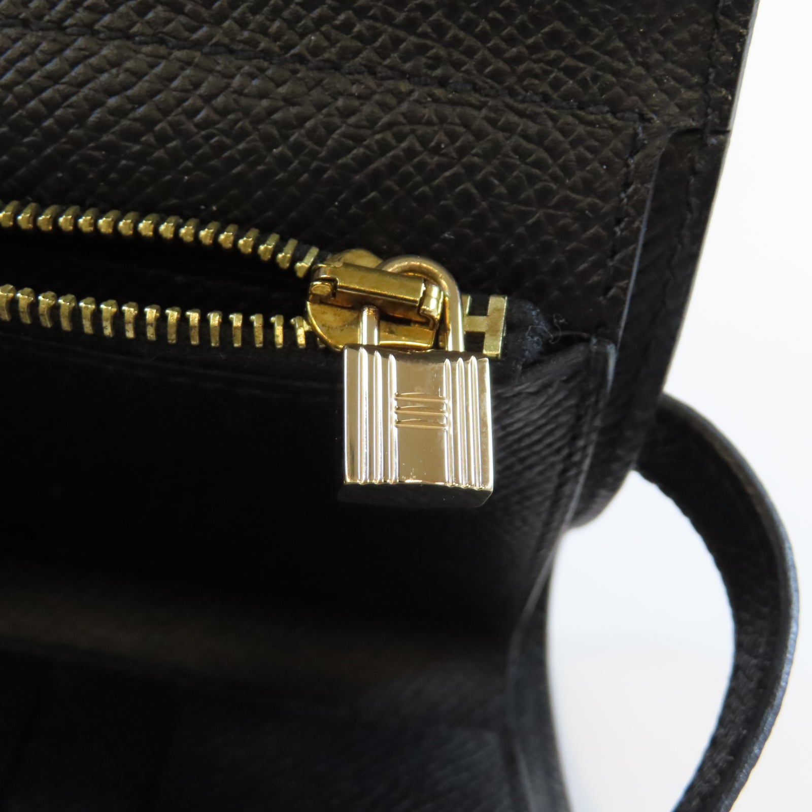 HERMES Epsom皮革Kelly Compact Wallet金扣長錢包Noir黑色