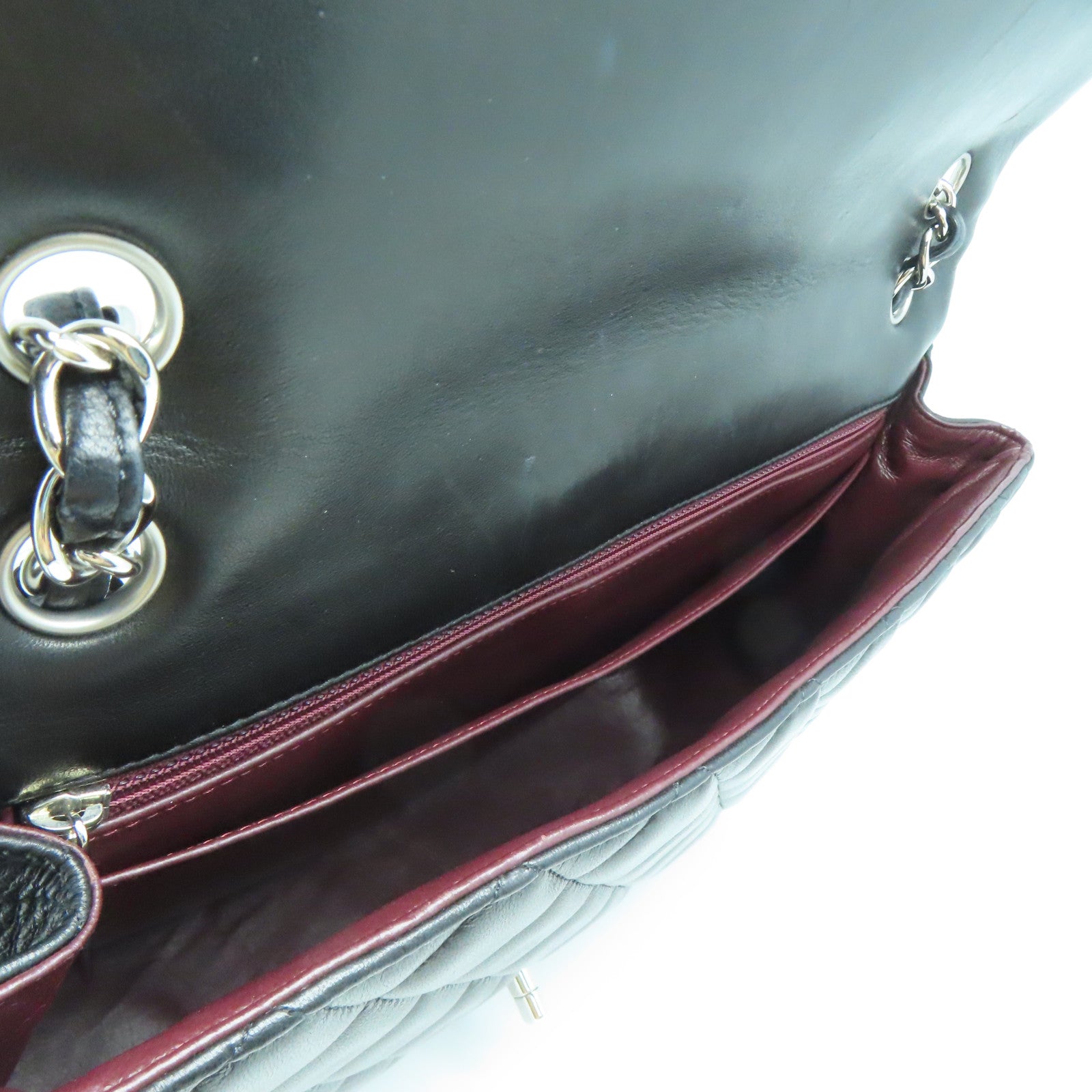 CHANEL 菱格牛皮皮革Chain Shoulder Bag银扣链带肩背袋黑色