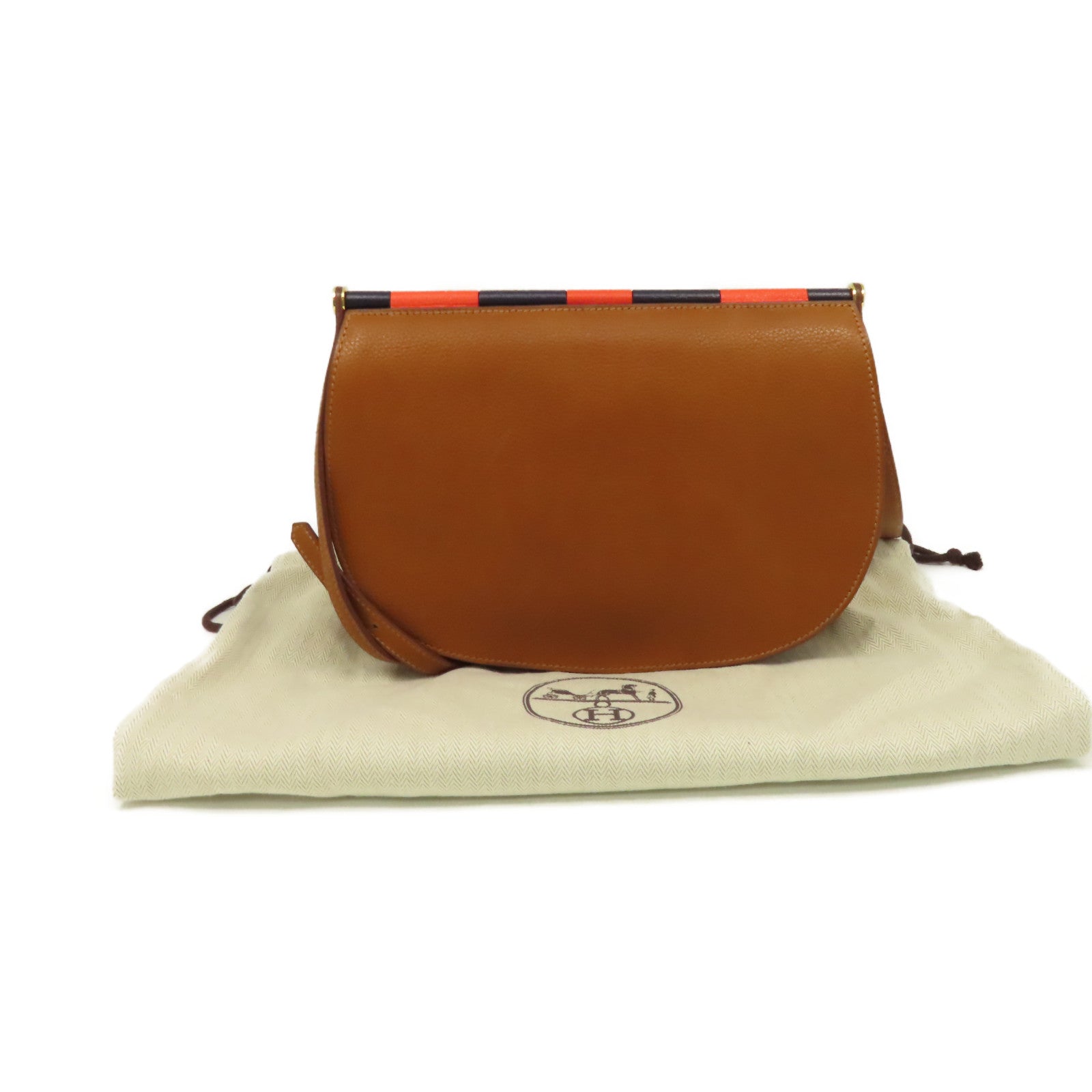 HERMES Clemence皮革Sac Saut Shoulder Bag金扣肩背袋經典駝色