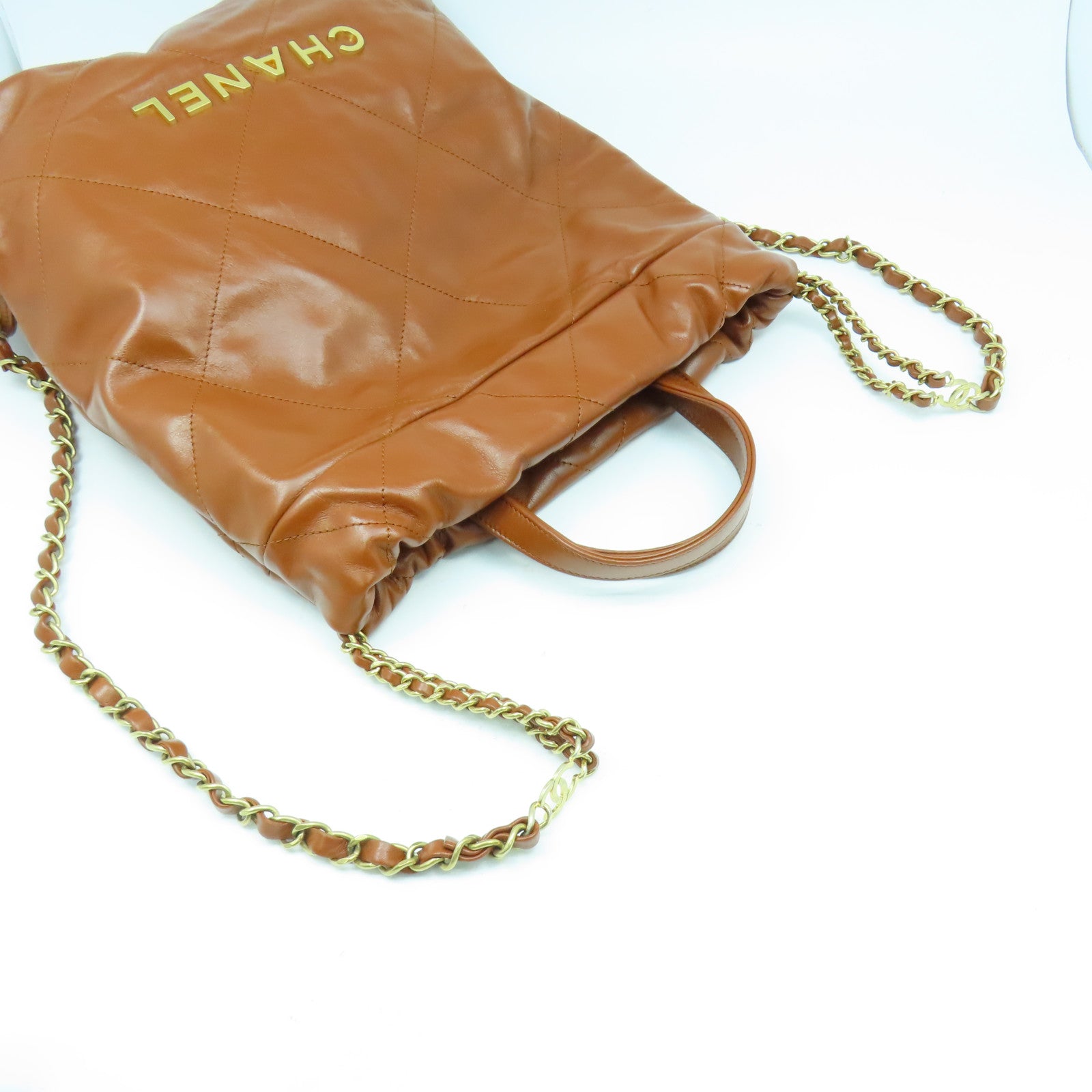 CHANEL 菱格牛皮皮革Chanel 22 Backpack金扣背包啡色