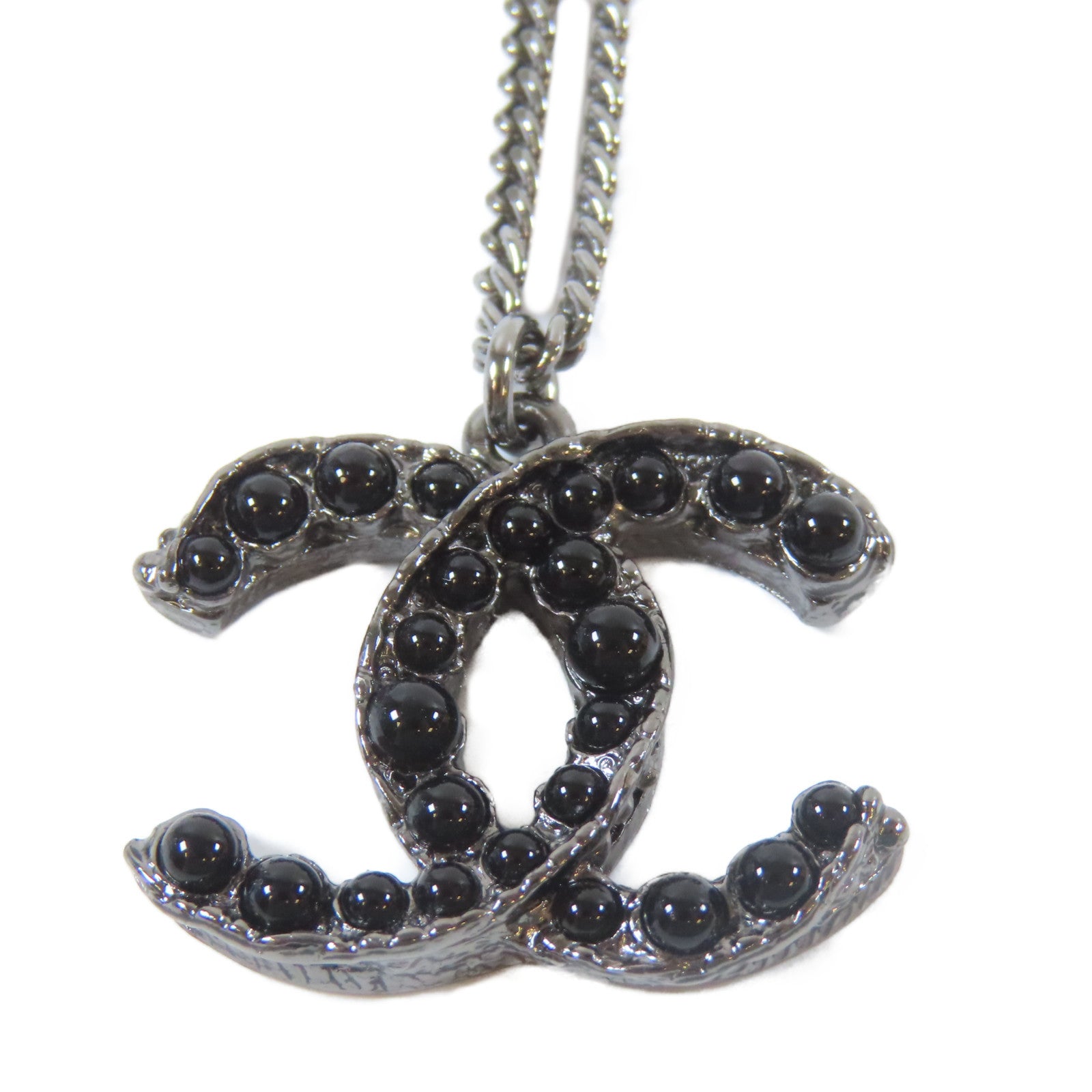 CHANEL 金屬Necklace項鍊銀色/黑色#60cm