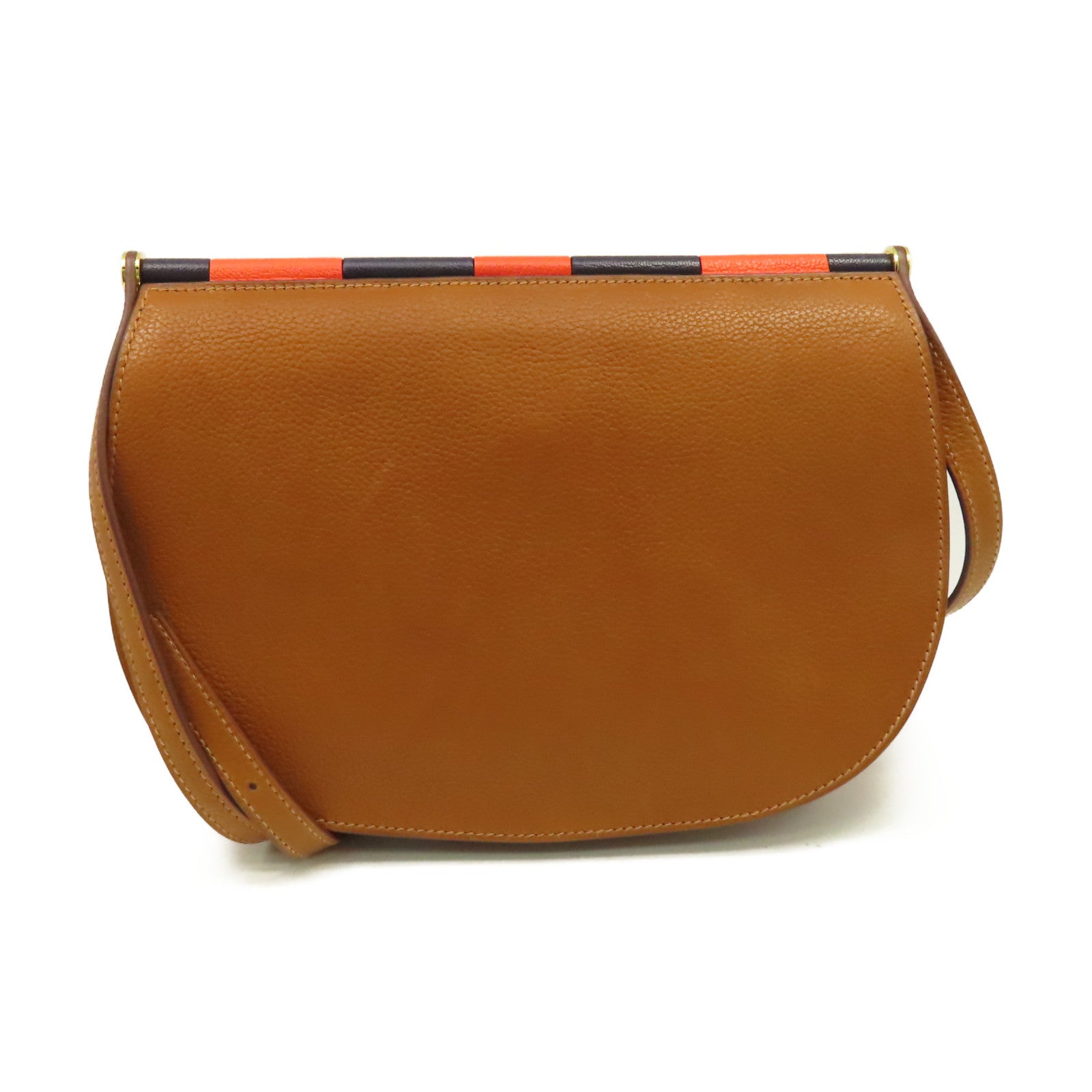 HERMES Clemence皮革Sac Saut Shoulder Bag金扣肩背袋經典駝色