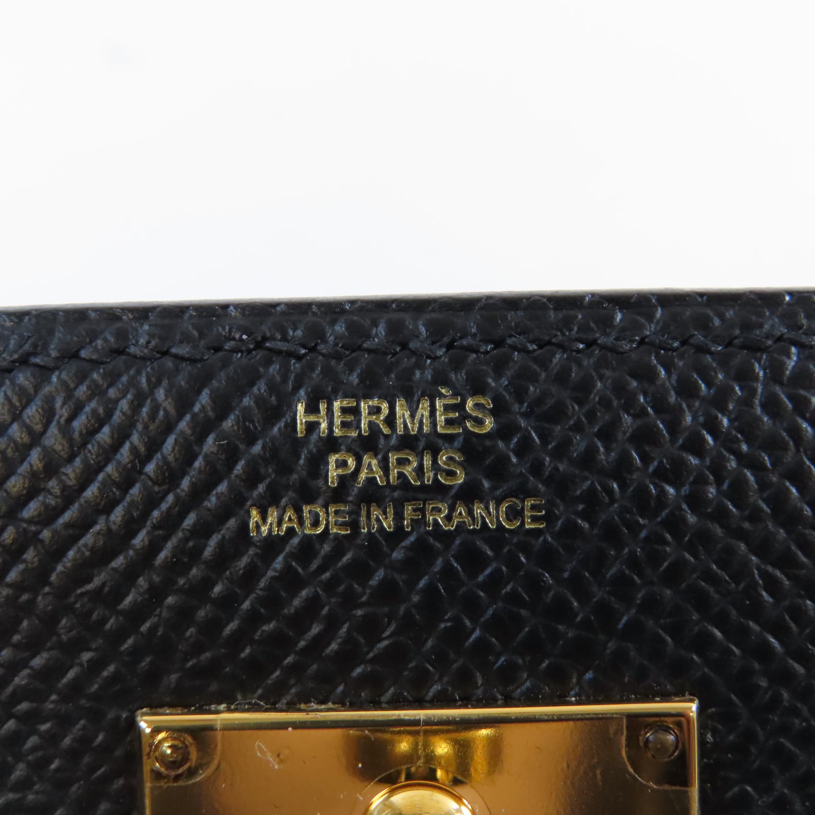 HERMES Epsom皮革Kelly Compact Wallet金扣長錢包Noir黑色