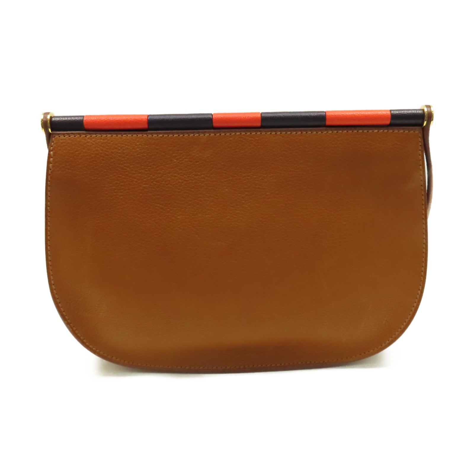 HERMES Clemence皮革Sac Saut Shoulder Bag金扣肩背袋經典駝色