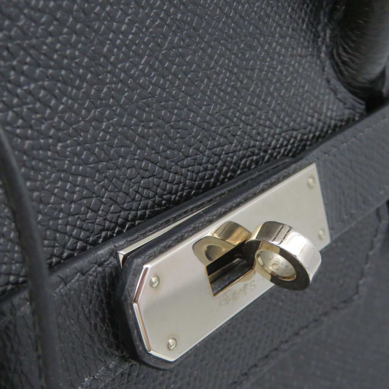 HERMES Epsom Leather Birkin 35 Hand Bag Silver Buckle Hand Bag Black