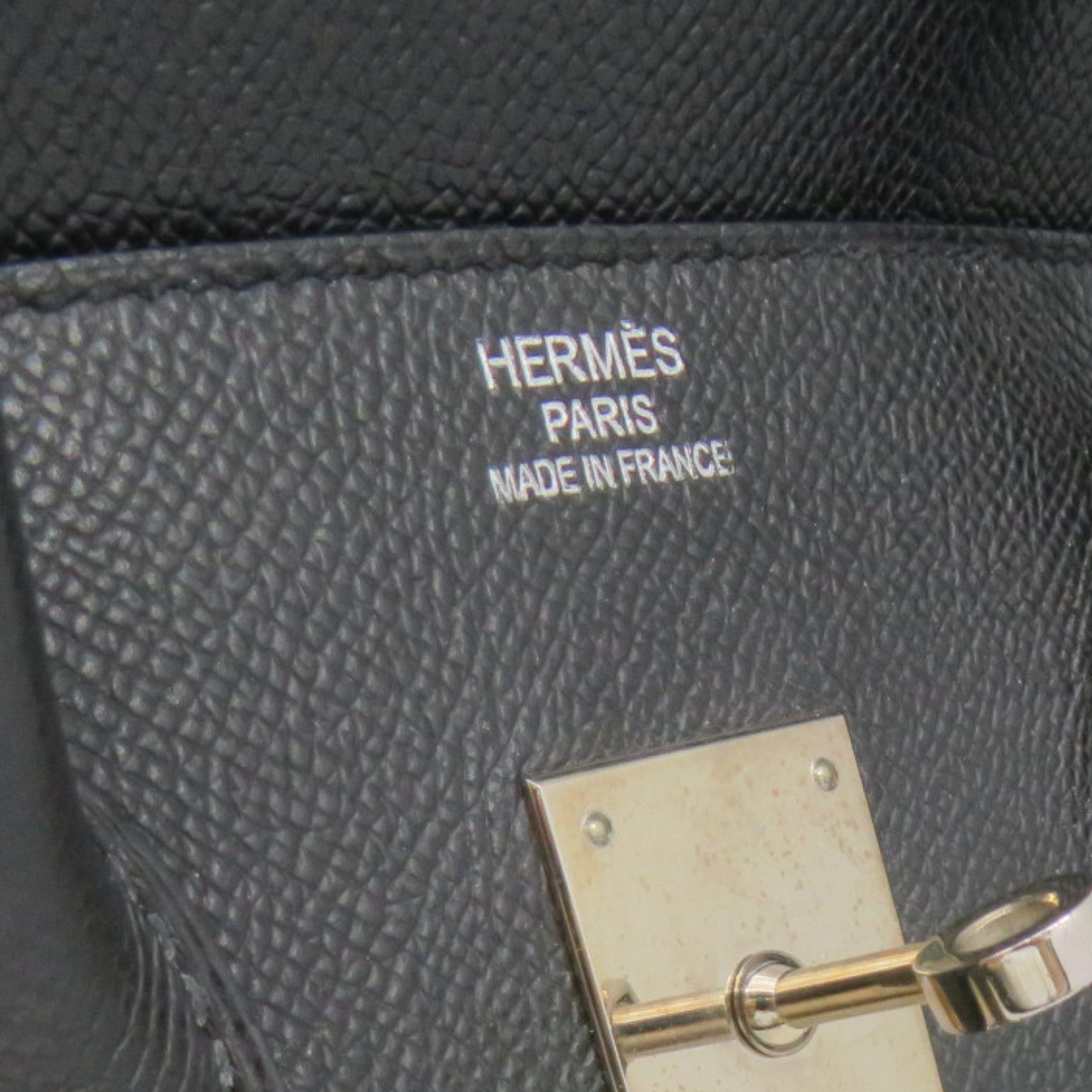 HERMES Epsom Leather Birkin 35 Hand Bag Silver Buckle Hand Bag Black