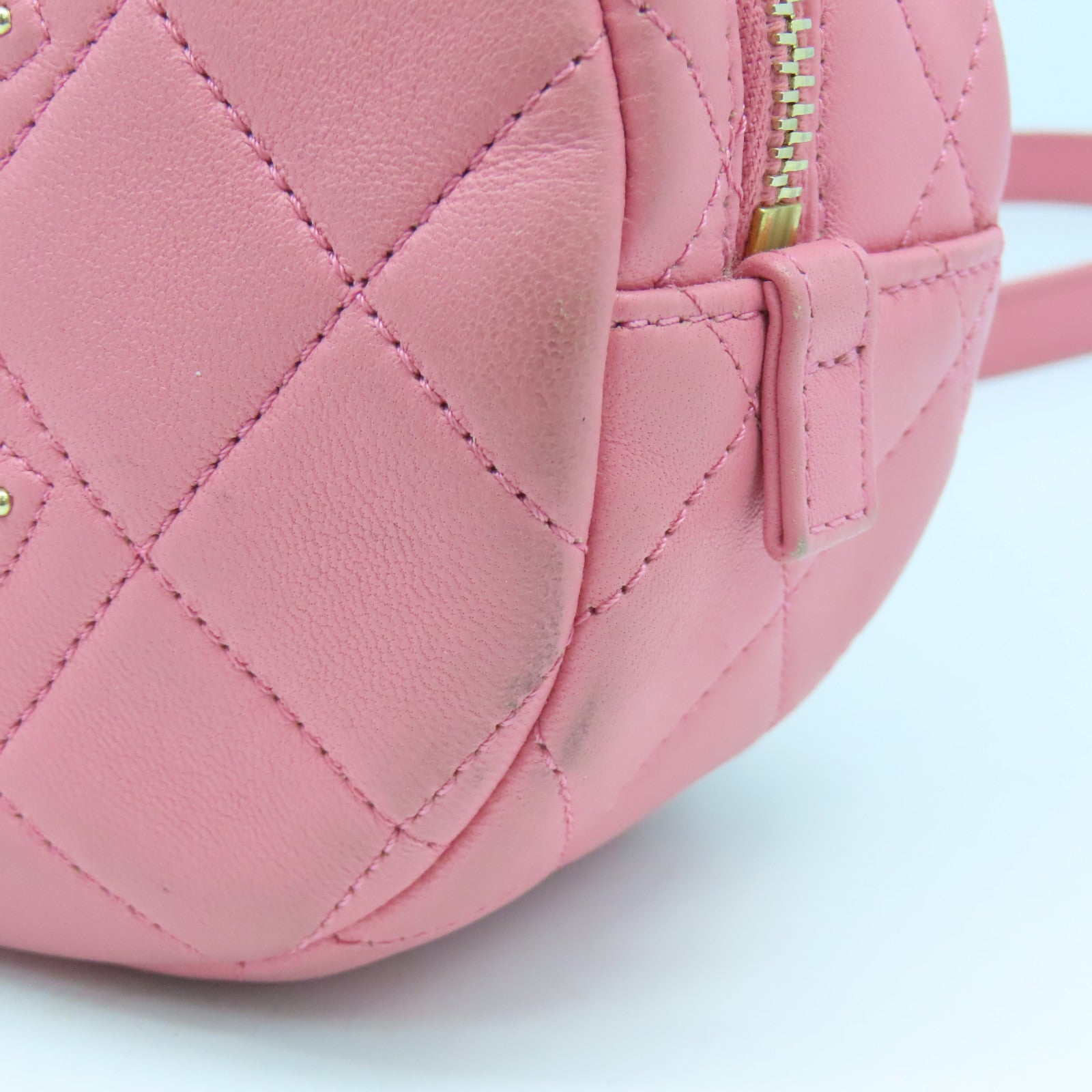 CHANEL 菱格羊皮皮革Chain Shoulder Bag金扣鏈帶肩背袋粉紅色