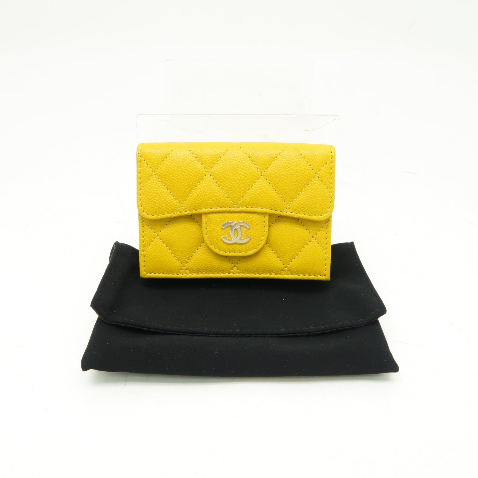 CHANEL 菱格Caviar皮革Wallet金扣錢包黃色