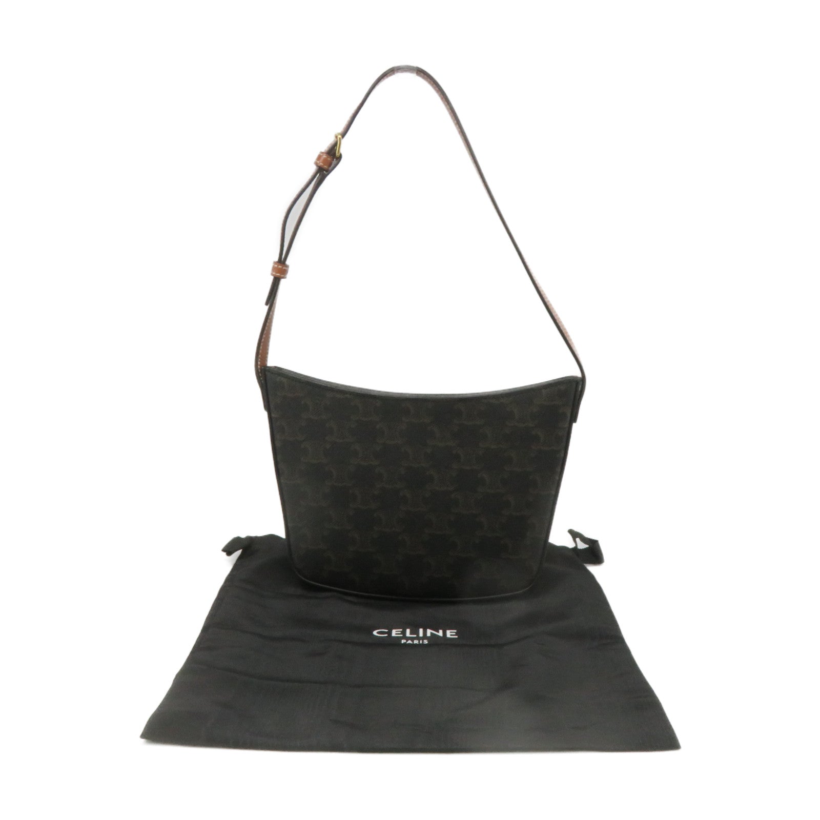 CELINE 塗層皮革Croque Shoulder Bag肩背袋啡色