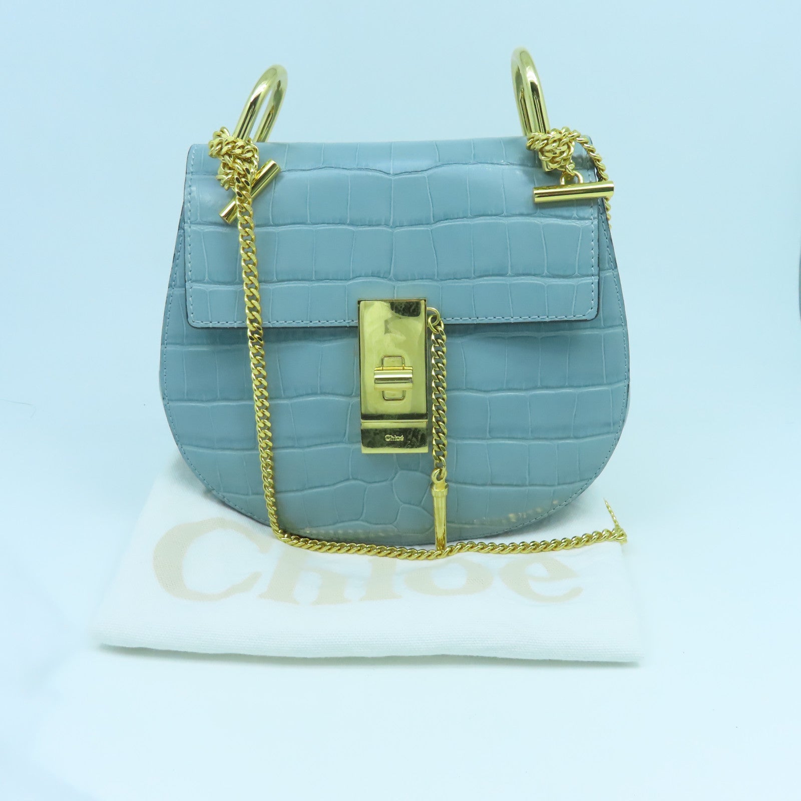 Chloe Leather Drew Bag Gold Buckle Chain Shoulder Bag Green