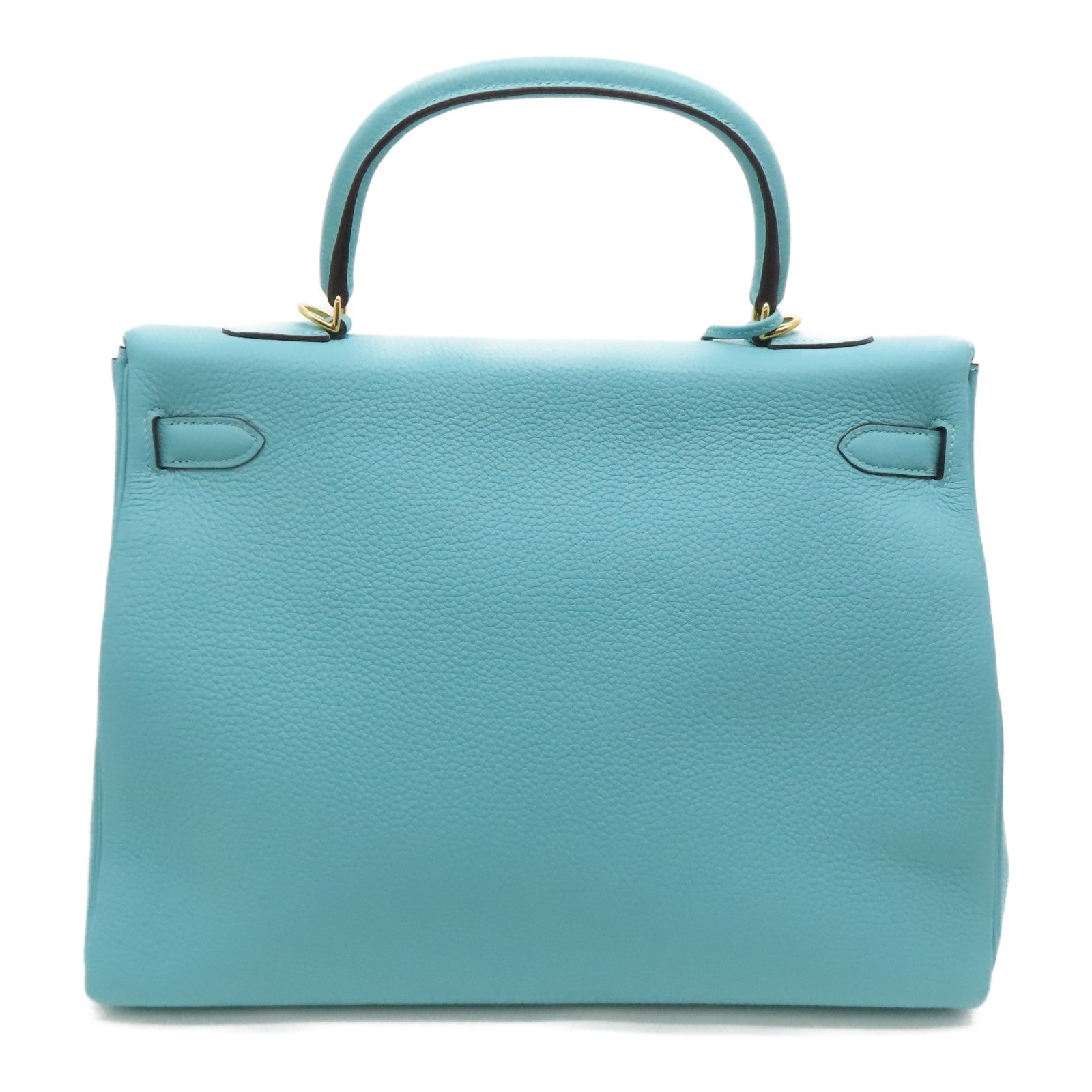 HERMES Clemence皮革Kelly 35金扣手挽肩背两用袋Blue Atoll/蓝色