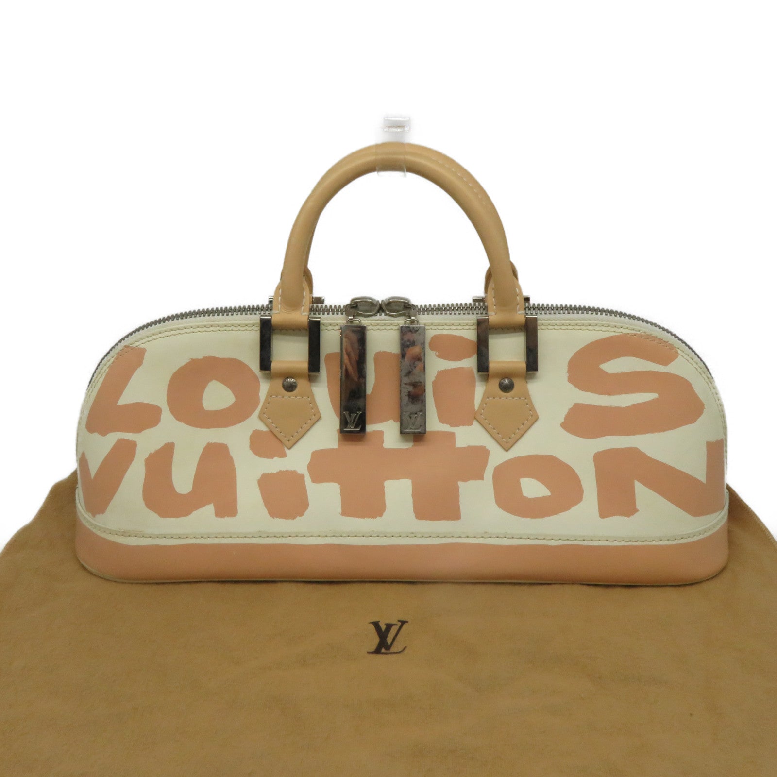 LOUIS VUITTON Monogram Graffity Handbag银扣手挽袋米色