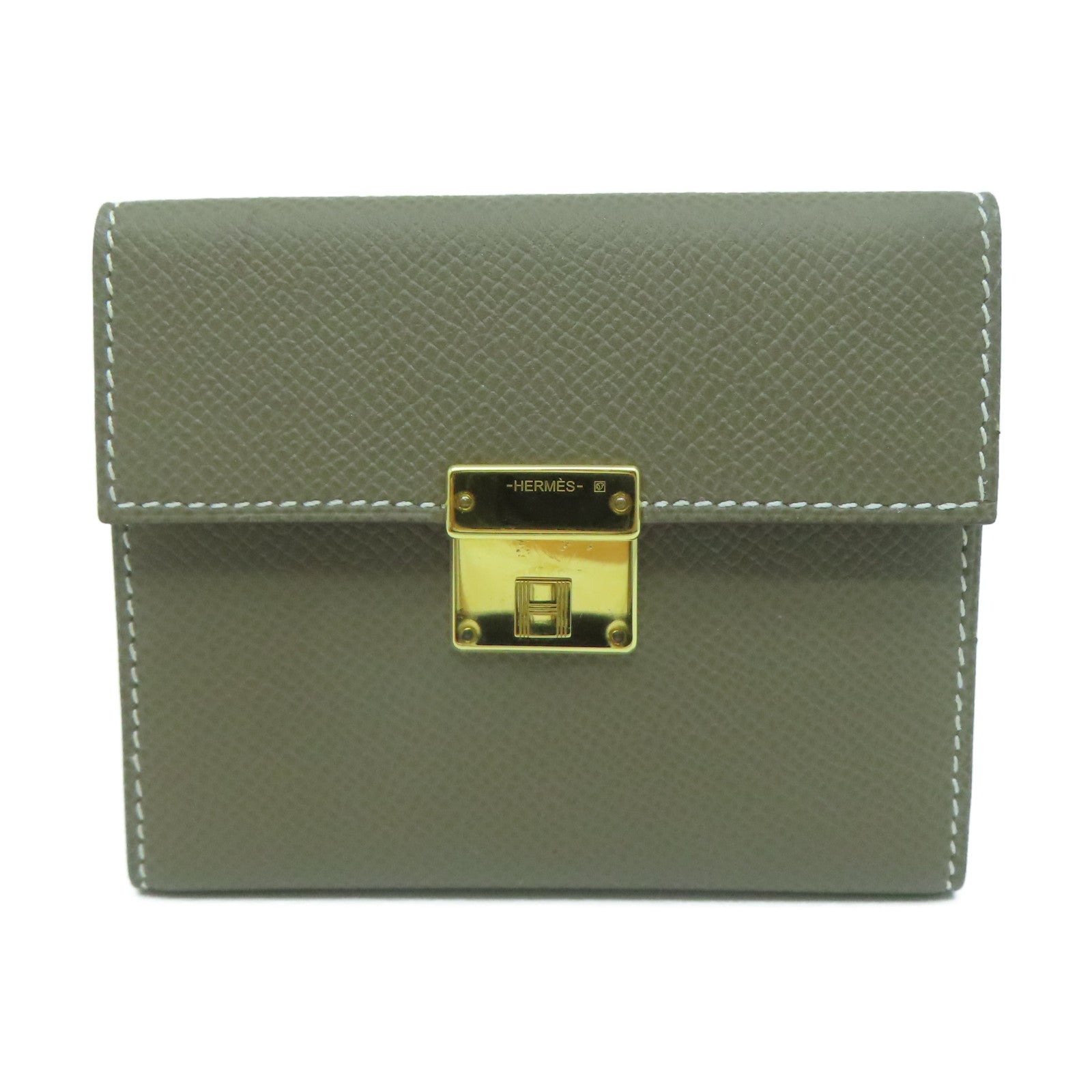 HERMES Epsom皮革Clic金扣卡片套啡色