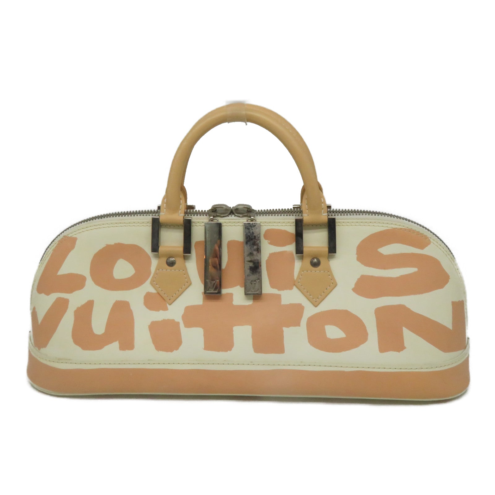 LOUIS VUITTON Monogram Graffity Handbag银扣手挽袋米色