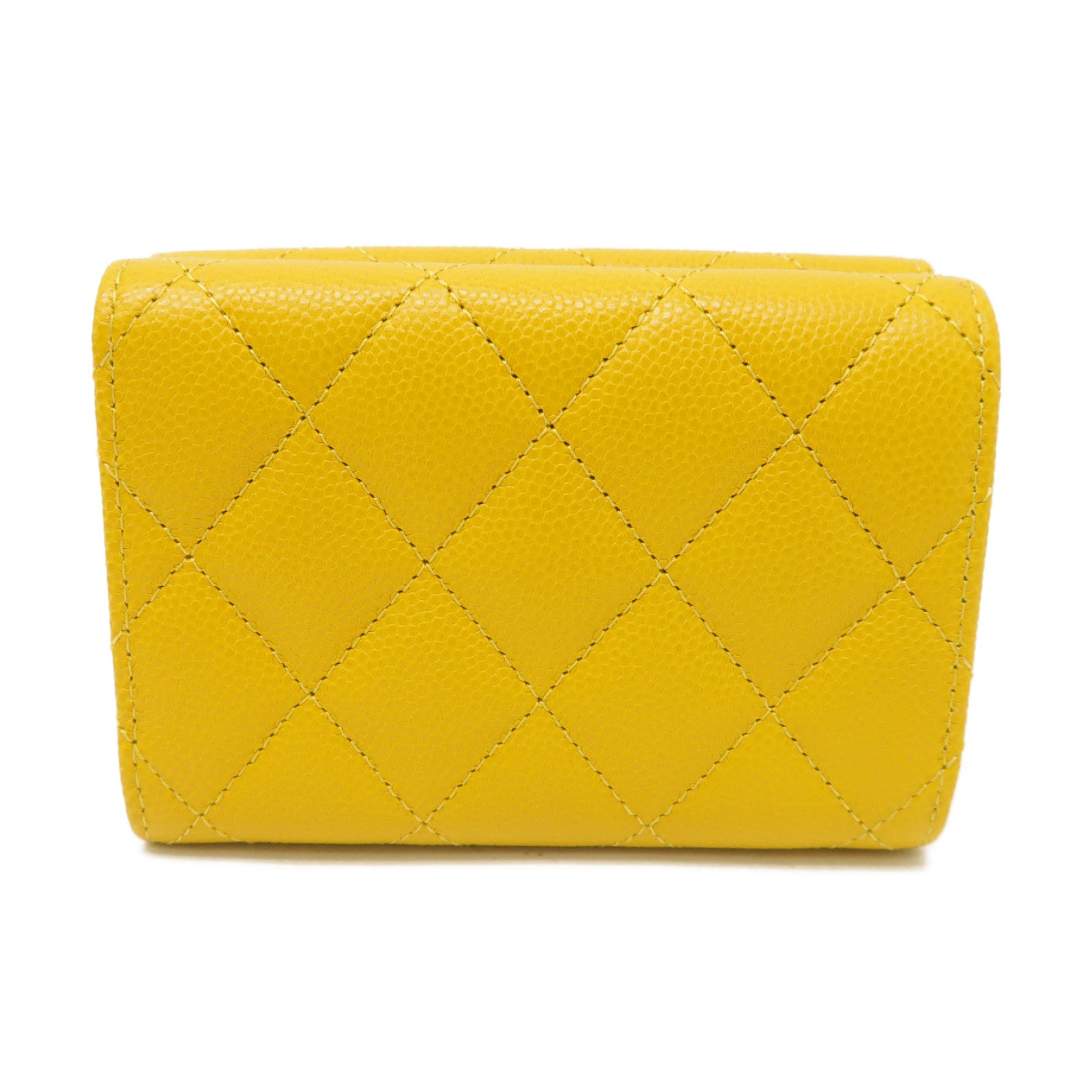CHANEL 菱格Caviar皮革Wallet金扣錢包黃色