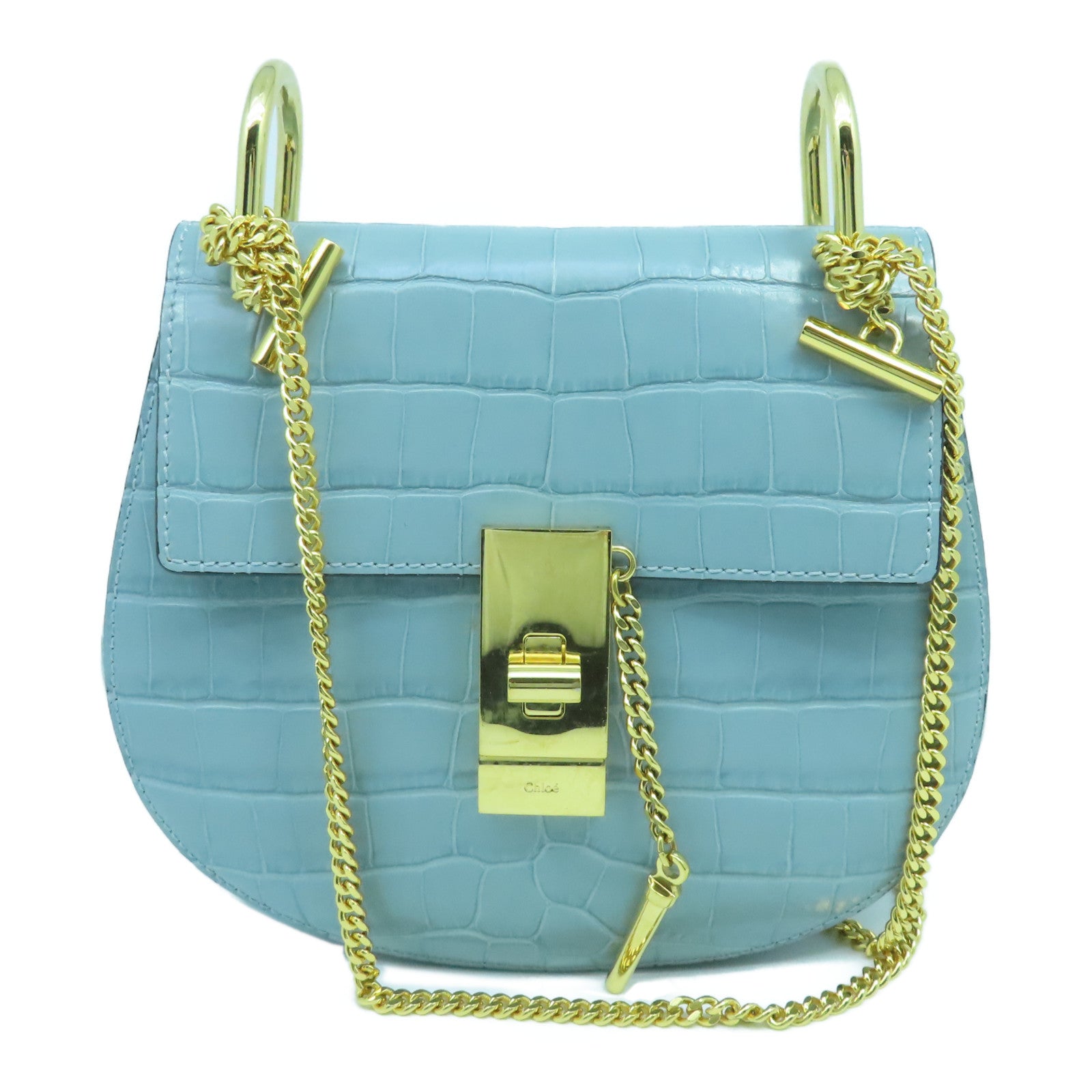 Chloe Leather Drew Bag Gold Buckle Chain Shoulder Bag Green